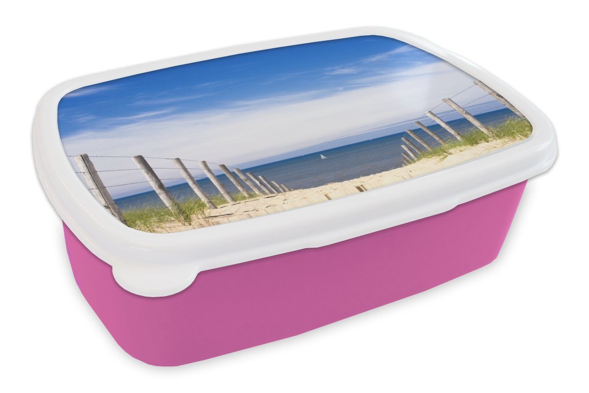 MuchoWow Lunchbox Meer - Himmel - Blau, Kunststoff, (2-tlg), Brotbox für Erwachsene, Brotdose Kinder, Snackbox, Mädchen, Kunststoff rosa