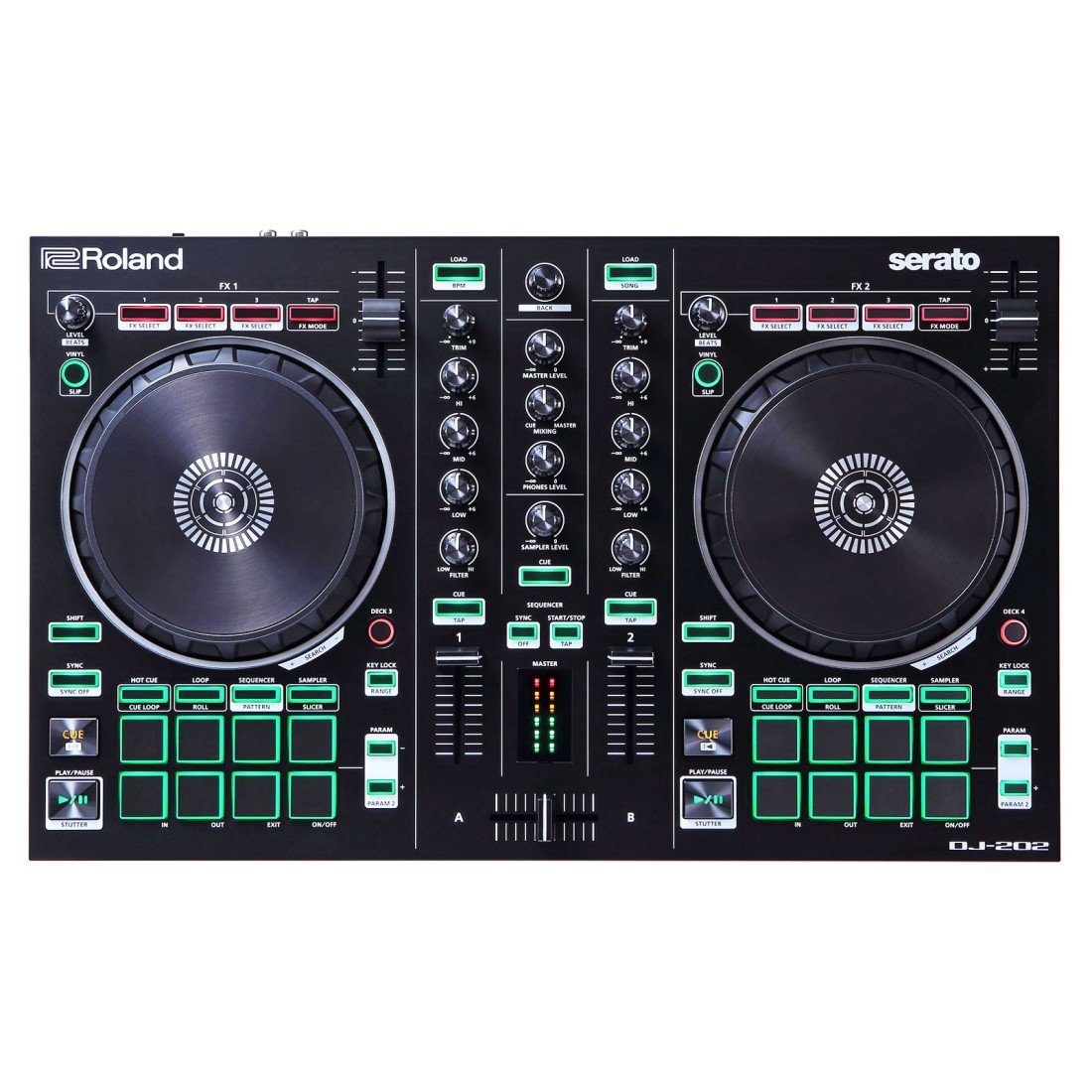 Roland Audio DJ Controller Roland DJ-202 USB-DJ-Controller mit Tasche und Tuch, enthält Serato DJ Intro