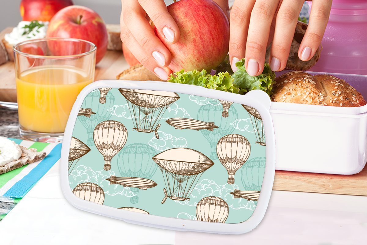 Brotbox Muster, - Mädchen Luftballon - und Erwachsene, - Kunststoff, Kinder Lunchbox Kinder Vintage Brotdose, MuchoWow für weiß für (2-tlg), und Jungs