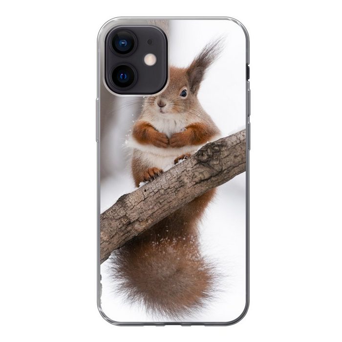 MuchoWow Handyhülle Eichhörnchen - Baum - Schneeflocke - Winter Handyhülle Apple iPhone 12 Smartphone-Bumper Print Handy