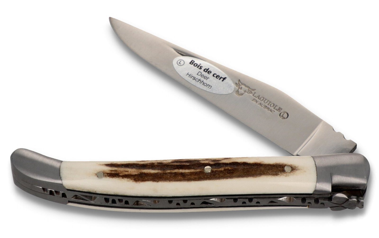 Laguiole en Aubrac Карманные ножи L0211BCIF, Griff 11cm Hirschhorn - Feder verziert - Stahl satiniert