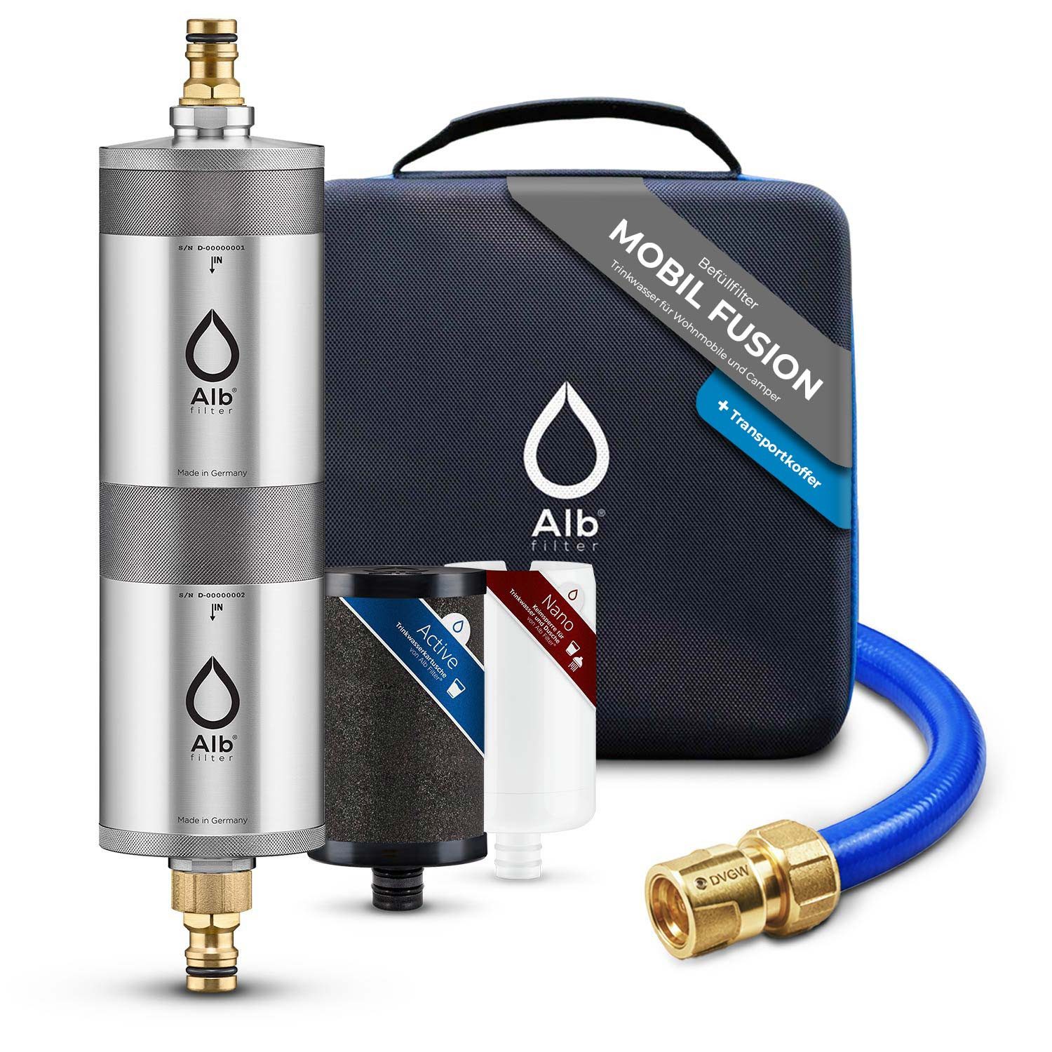 Alb Filter Wasserfilter Mobil Fusion Campingfilter, für Wohnmobil, gegen Bakterien, Doppelstufenfilter, Made in Germany