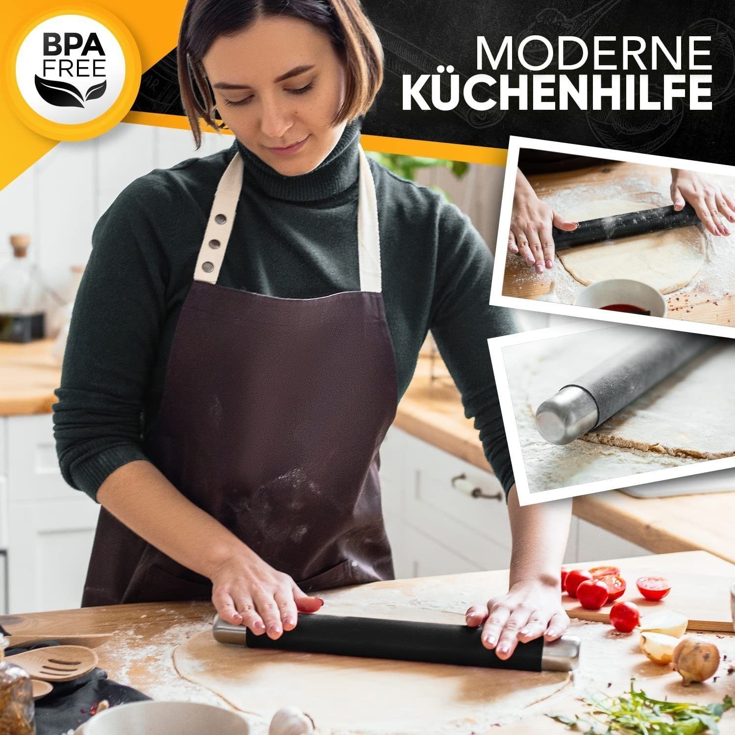Sidorenko Teigroller Silikon Teigroller BPA freie - Nudelholz Silikon ohne Griffe, Teigrolle mit Antihaftbeschichtung - Backzubehör für Fondant Roller