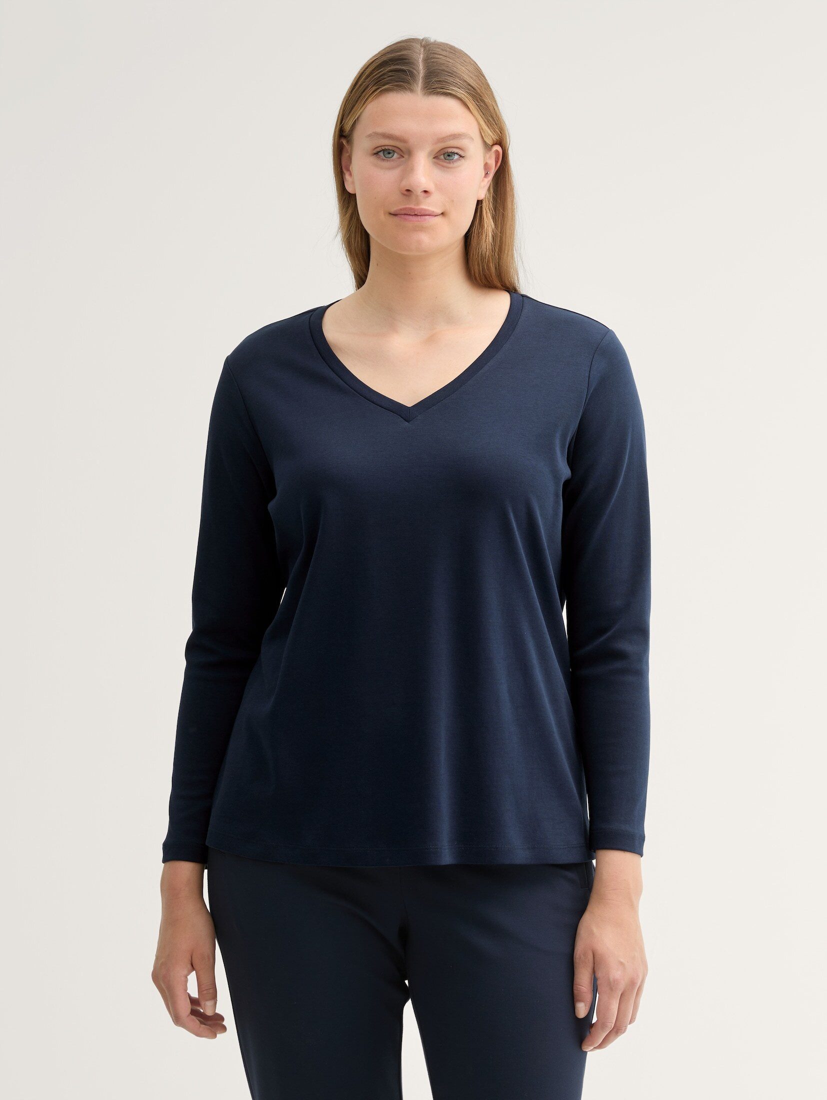 TOM TAILOR PLUS Langarmshirt Plus Size - Langarmshirt mit V-Ausschnitt