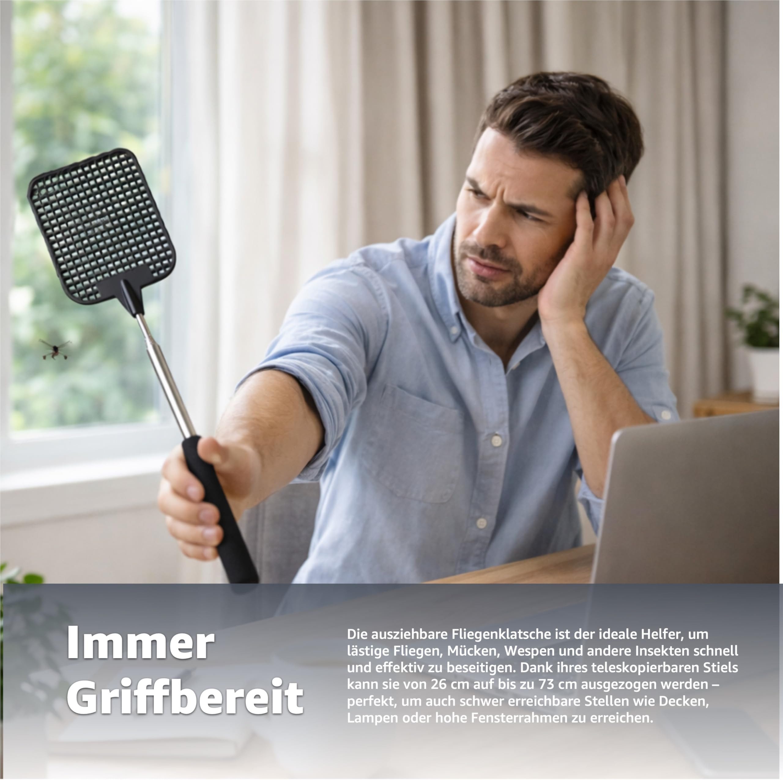 Gartiva® Fliegenklatsche 2er XXL Fliegenklatsche Set - ausziehbar - Teleskop Klatsche, ausziehbar von 27cm bis 73cm