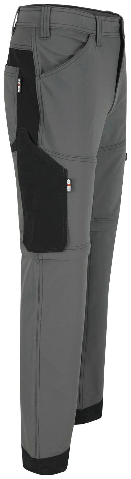 Herock Arbeitshose Bermuda einem Off Multi-Pocket in und Tornado in Zip Hose kohle 4-Wege-Funktions-Stretch