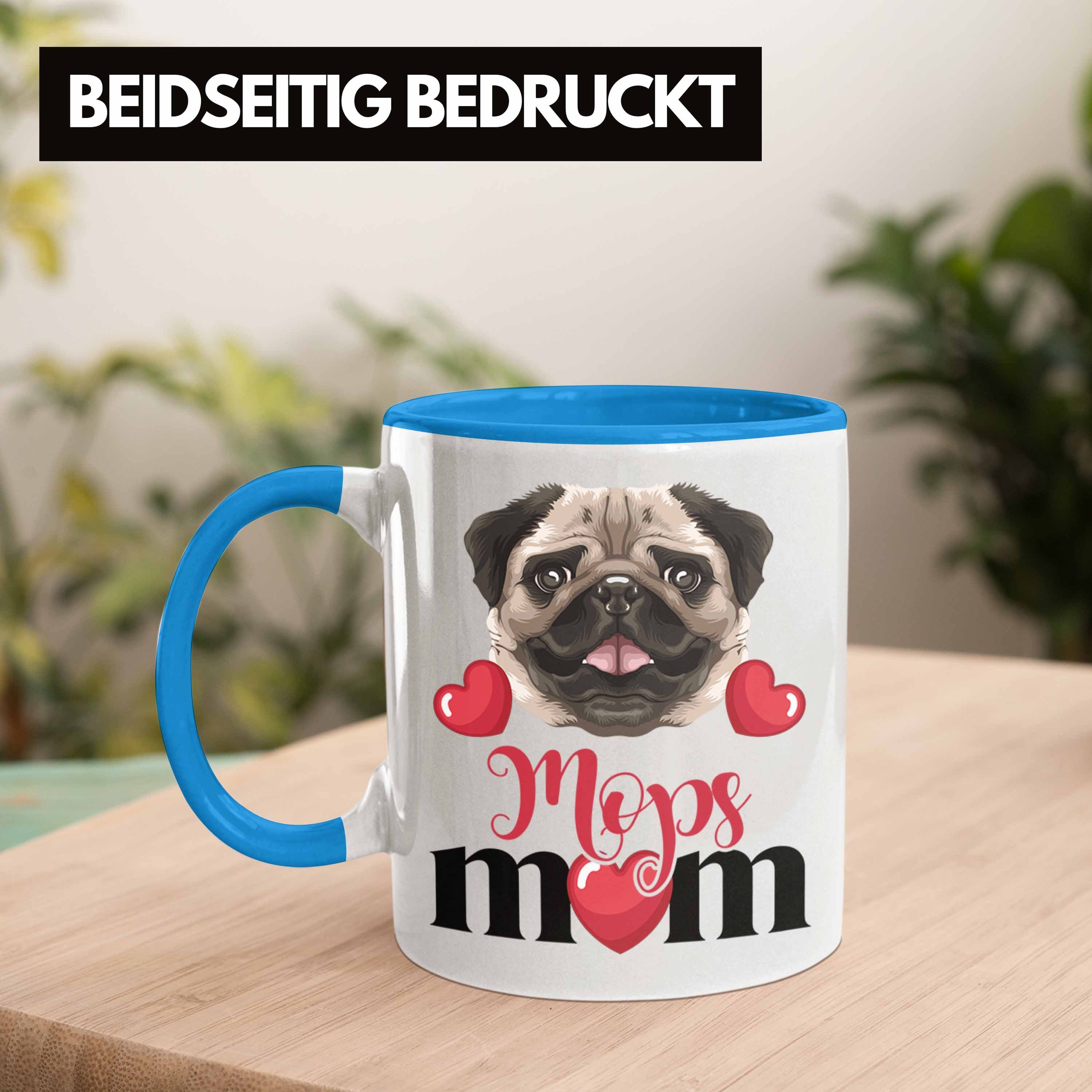 Trendation Tasse Blau Mops Mop Mama Geschenk Geschenkidee Tasse Besitzer Spruch Lustiger Mom