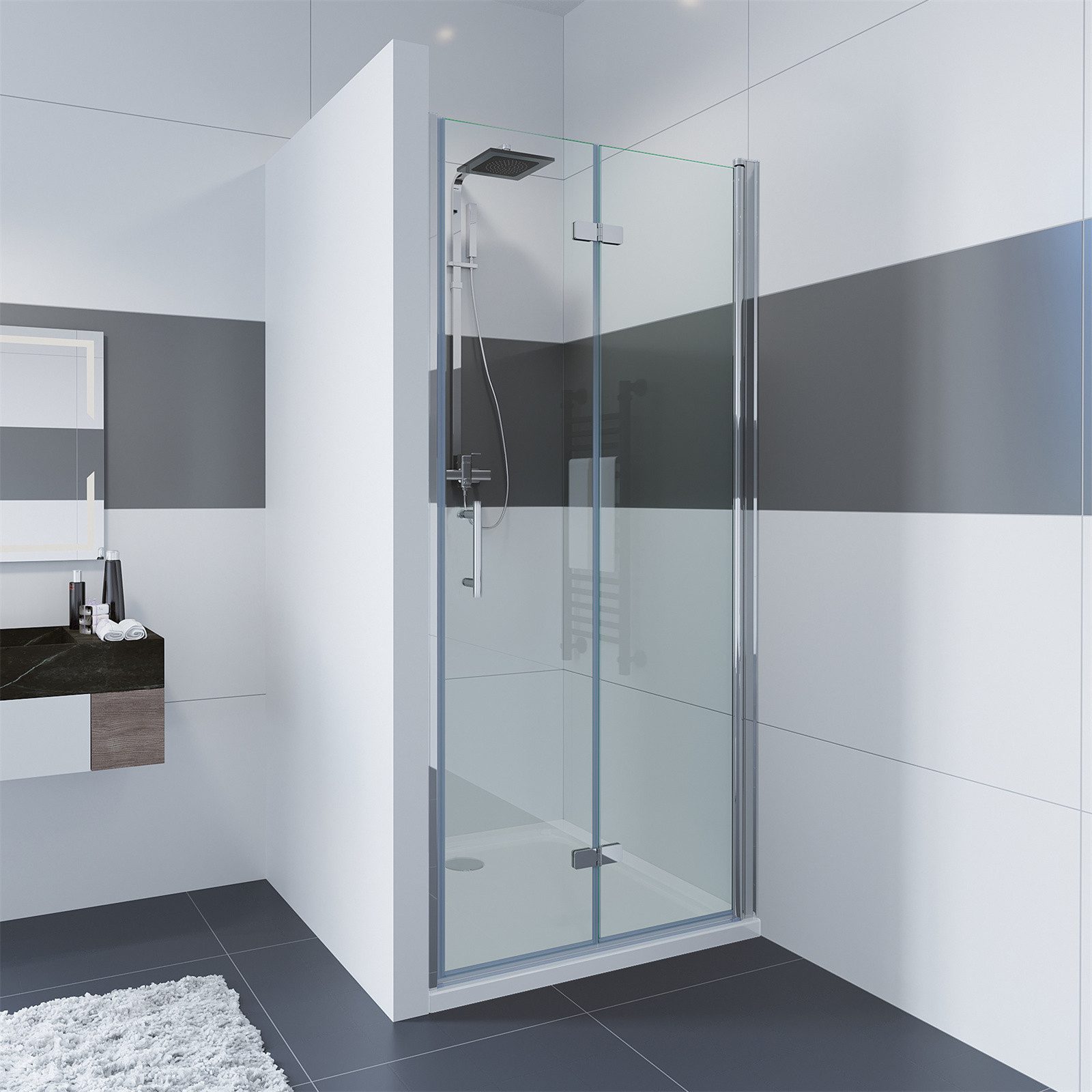 IMPTS Dusch-Drehtür Dusche Nische Duschtür Nischendusche, 70x195 cm, Sicherheitsglas, (mit hochwertigen Aluminiumprofilen in Chrome) Duschtür Faltbar Falttür Dusche Duschkabine Faltdusche