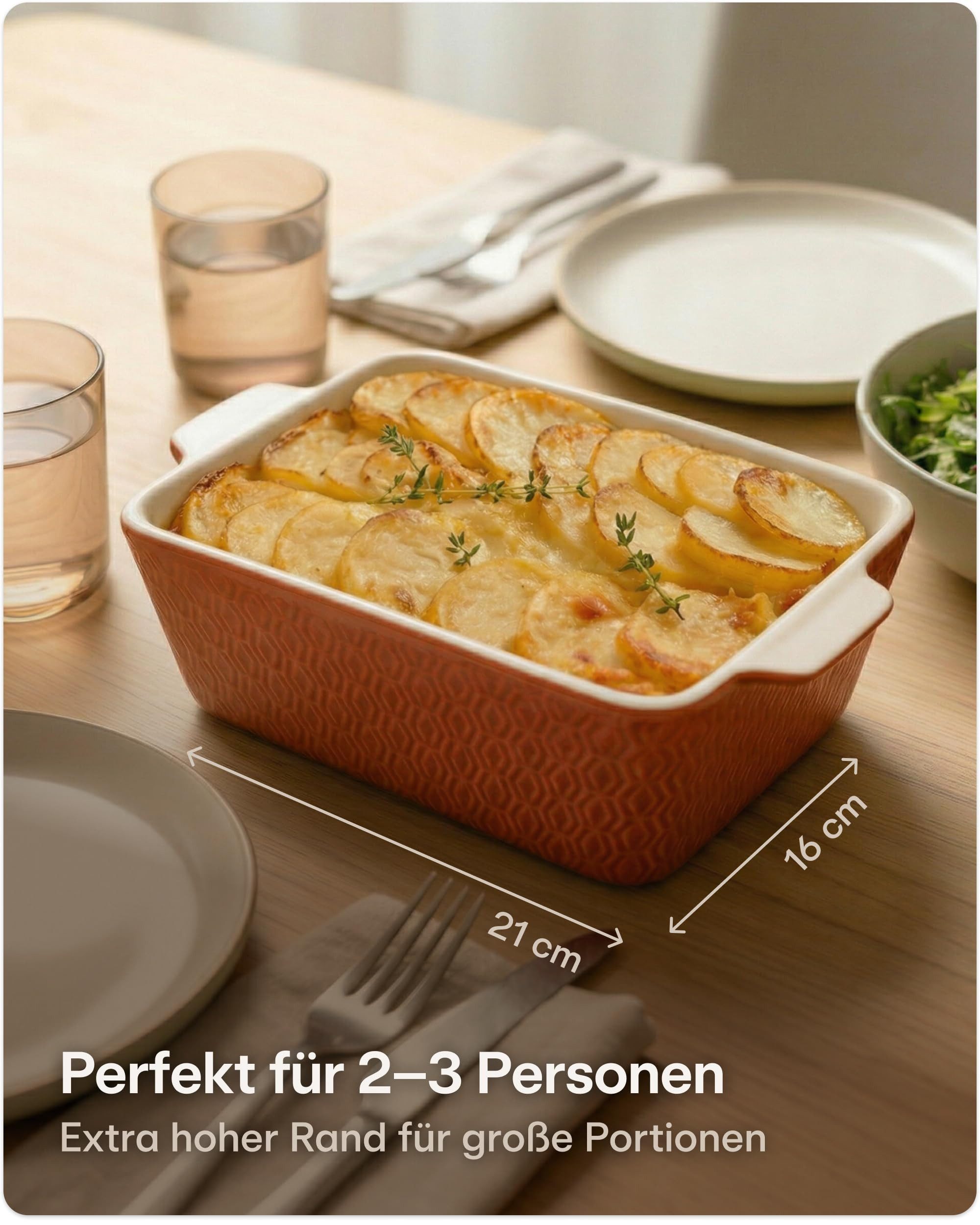 Praknu Auflaufform Auflaufform Klein aus Keramik für 2 Personen - Mini Auflaufform, Keramik, (1-St), Antihaftbeschichtung, hoher Rand, kratz- und schnittfest
