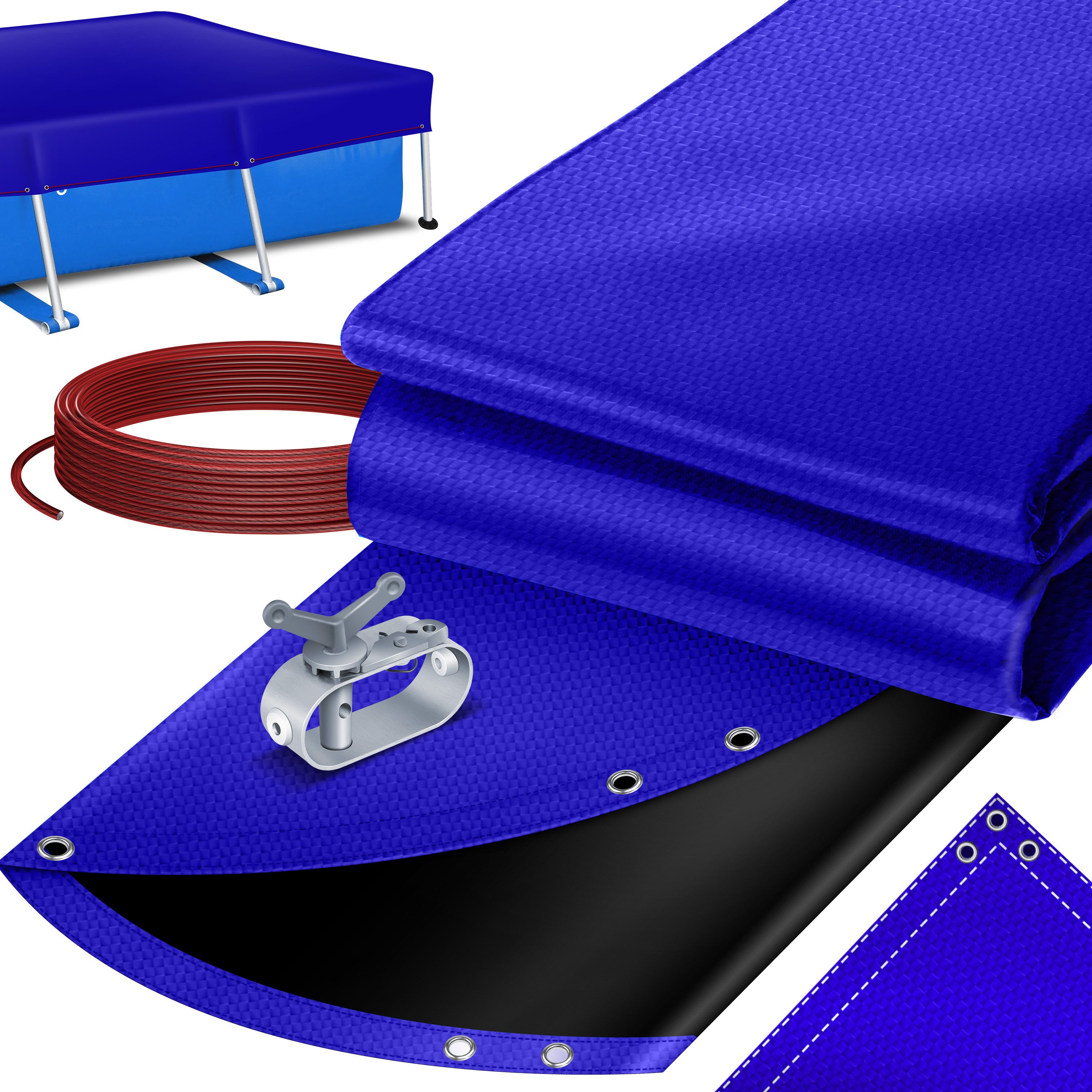 KESSER Solarabdeckplane Solar Poolabdeckung inkl. Stahlseil & Seilspanner mit Ösen, 200g/m² PE Material, UV-resistent & Wetterfest für Sommer & Winter