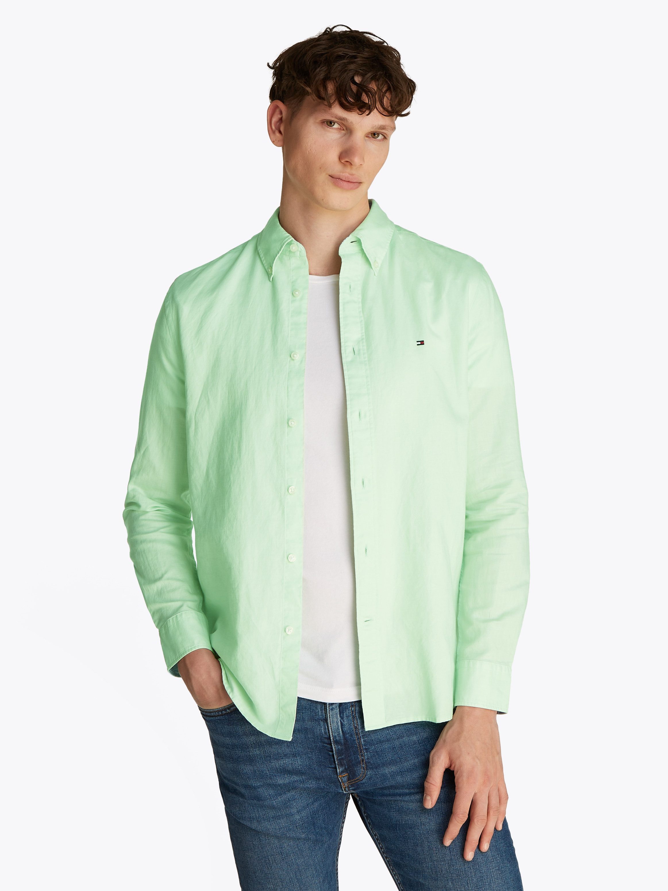 Tommy Hilfiger Langarmhemd LINEN BLEND SOLID RF SHIRT mit Button-down-Krage günstig online kaufen