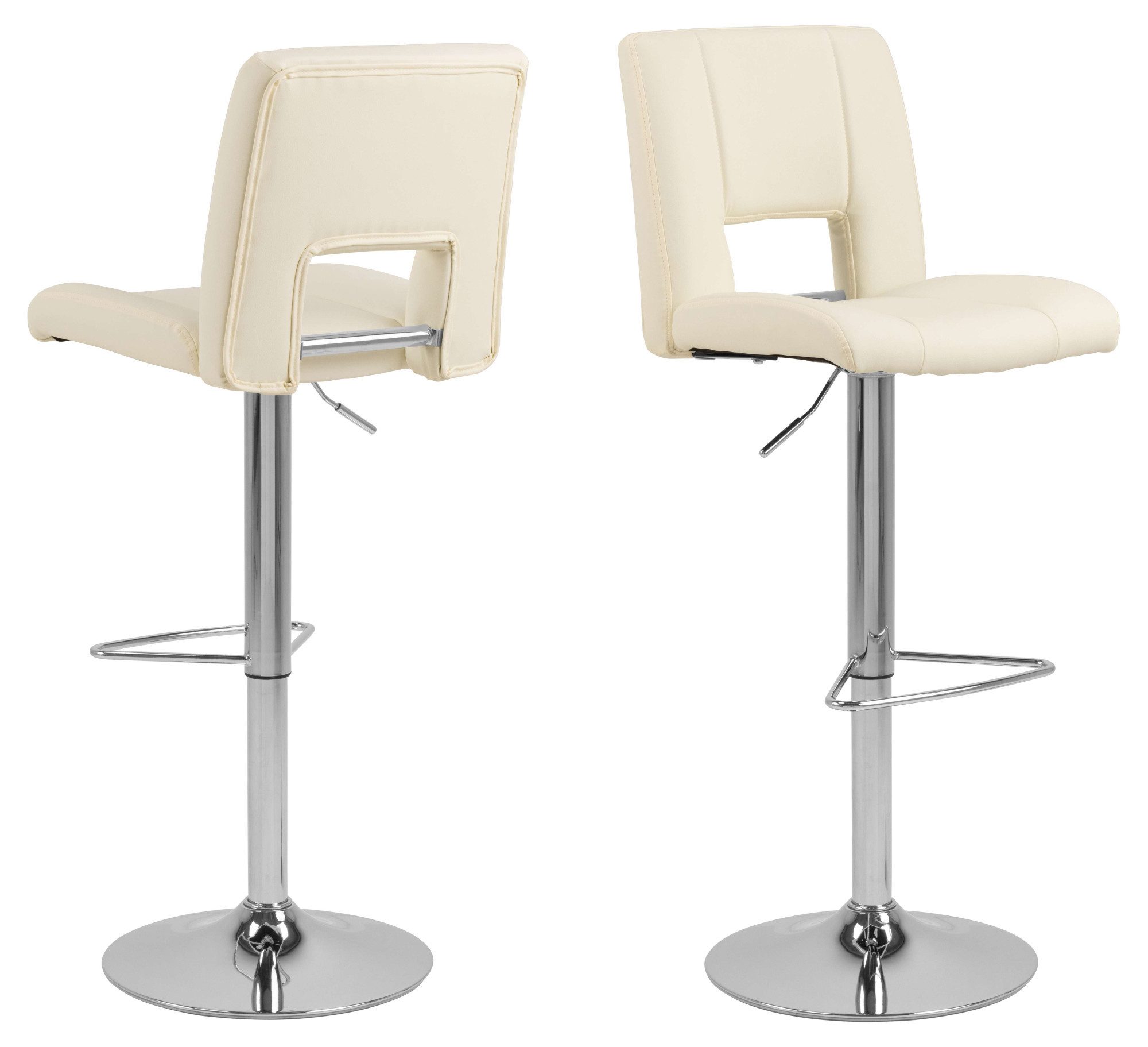 ACTONA GROUP Barhocker Sylvia Barstuhl, Höhenverstellbar, Chrom, Trompetenfuß, Gasfeder, drehbar, vertikale Nähte, 2er-Satz