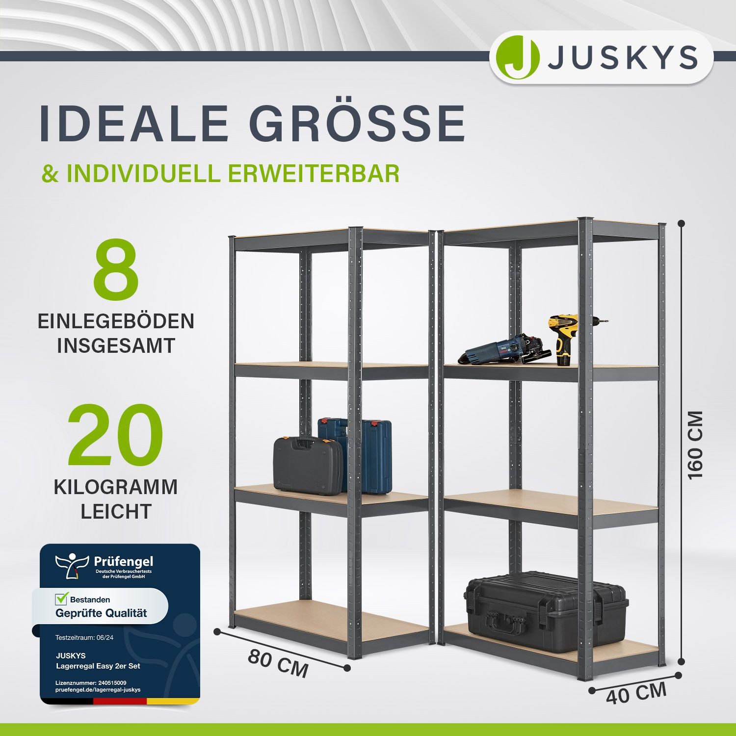 Juskys Schwerlastregal Easy, Set, 2er Set, 640 kg Traglast, 8 Böden, indivi günstig online kaufen