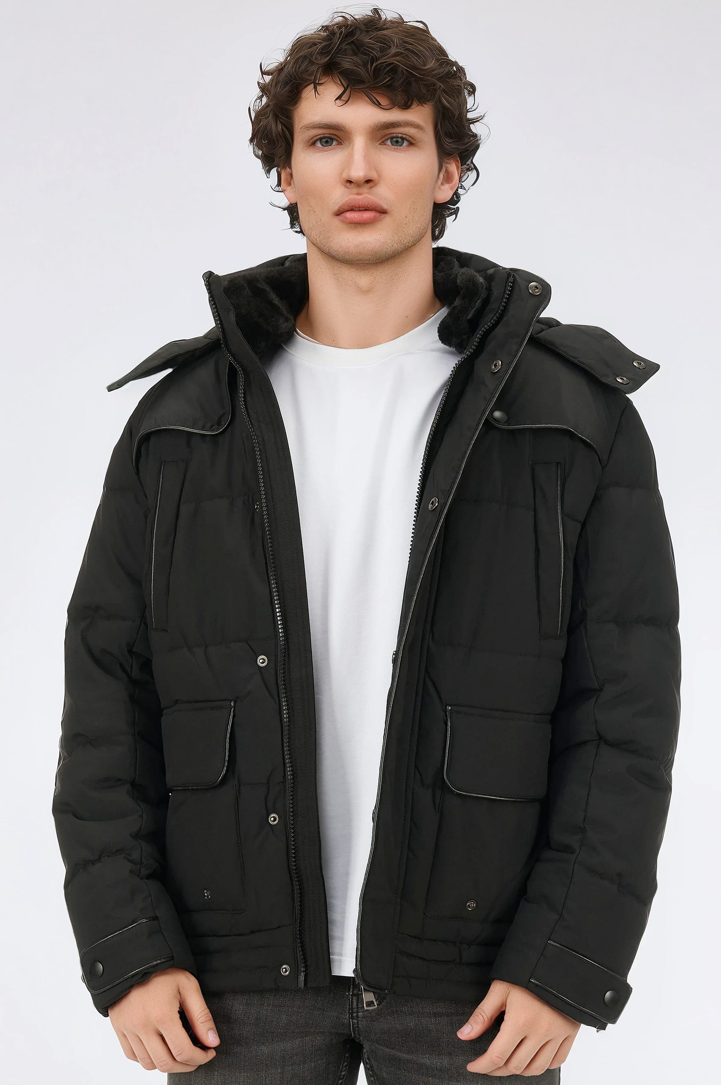 BLACKROCK Steppjacke Herren, Winterjacke mit Kapuze, Wintermantel Warmes Innenfutter, abnehmbare Kapuze, viele funktionale Taschen