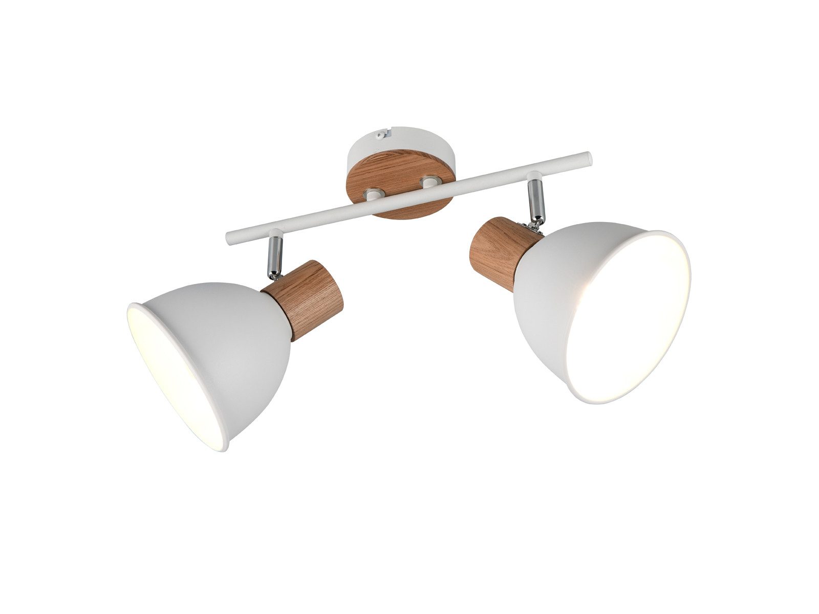 Reality Leuchten LED Deckenstrahler Metall Weiß & Holzoptik Breite 49cm, Dimmfunktion, LED wechselbar, warmweiß, Decke-nlampe Jugendzimmer innen Küchen-strahler Licht-spots schwenkbar