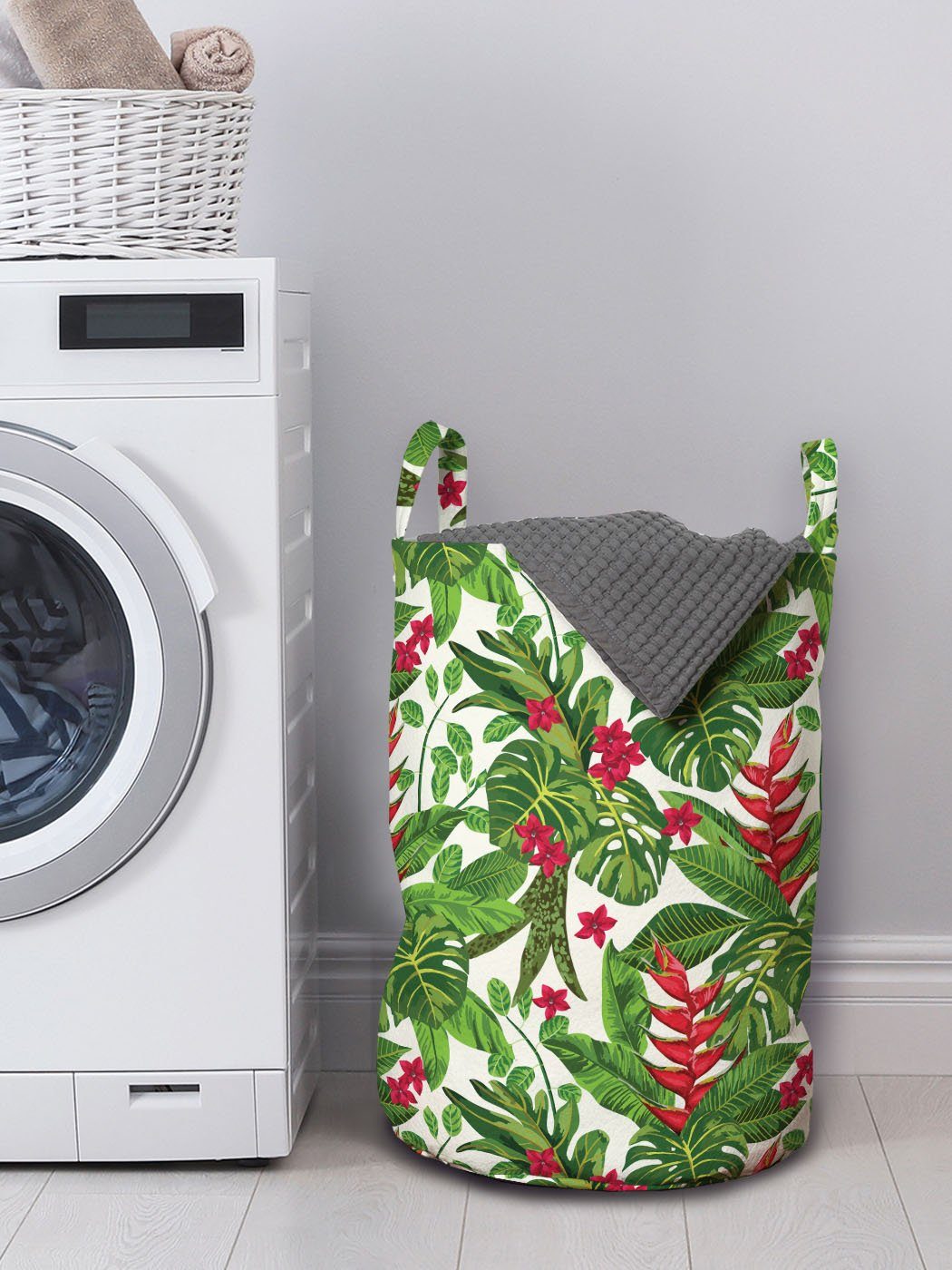 Abakuhaus Wäschesäckchen Wäschekorb Kunst Tropisch Exotische für Waschsalons, Kordelzugverschluss Griffen Laub Hawaii mit
