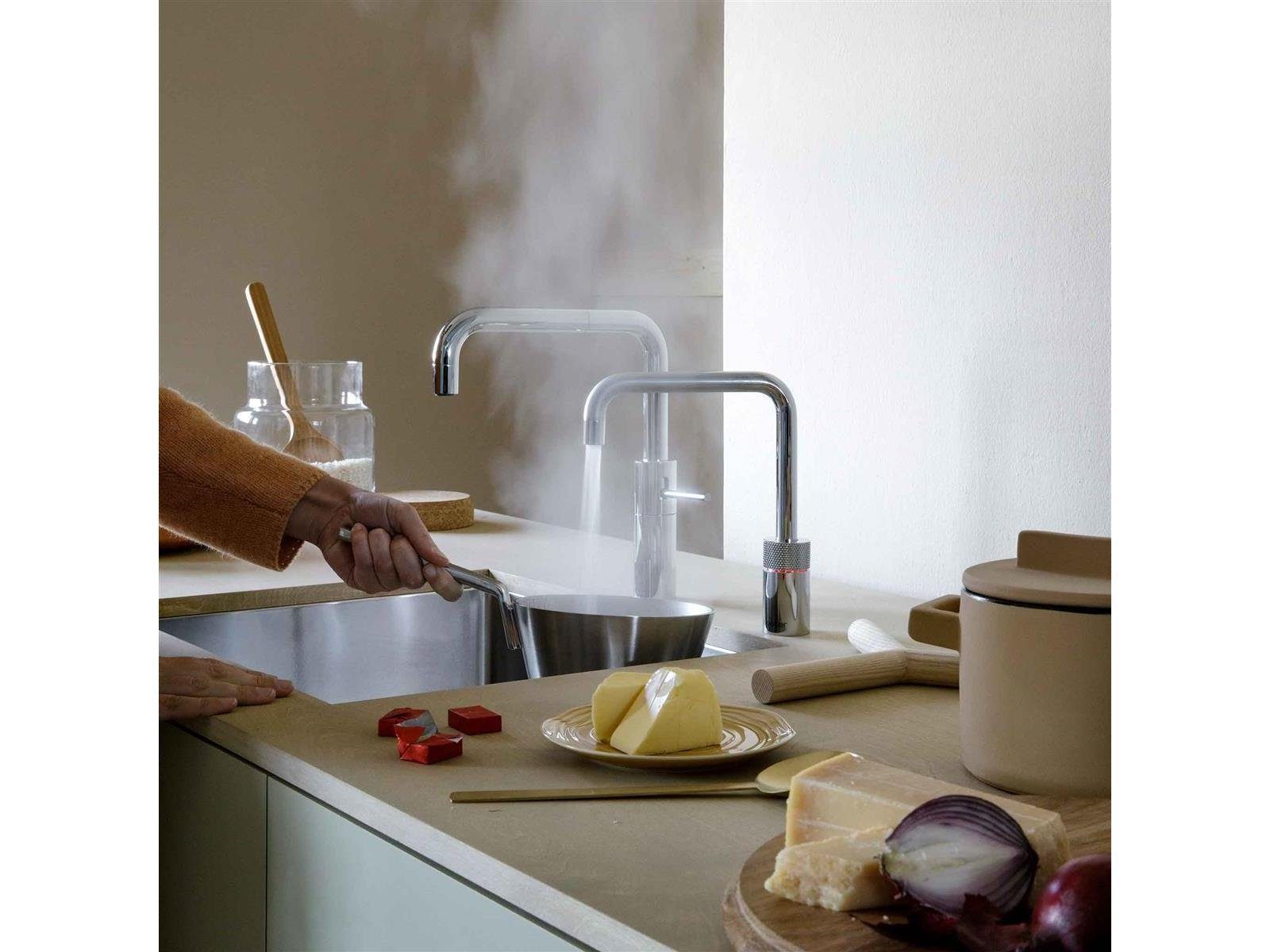 Voll-Edelstahl *inkl. Twintaps mit 7 GARANTIE* Küchenarmatur Reservoir Nordic JAHRE Square COMBI QUOOKER