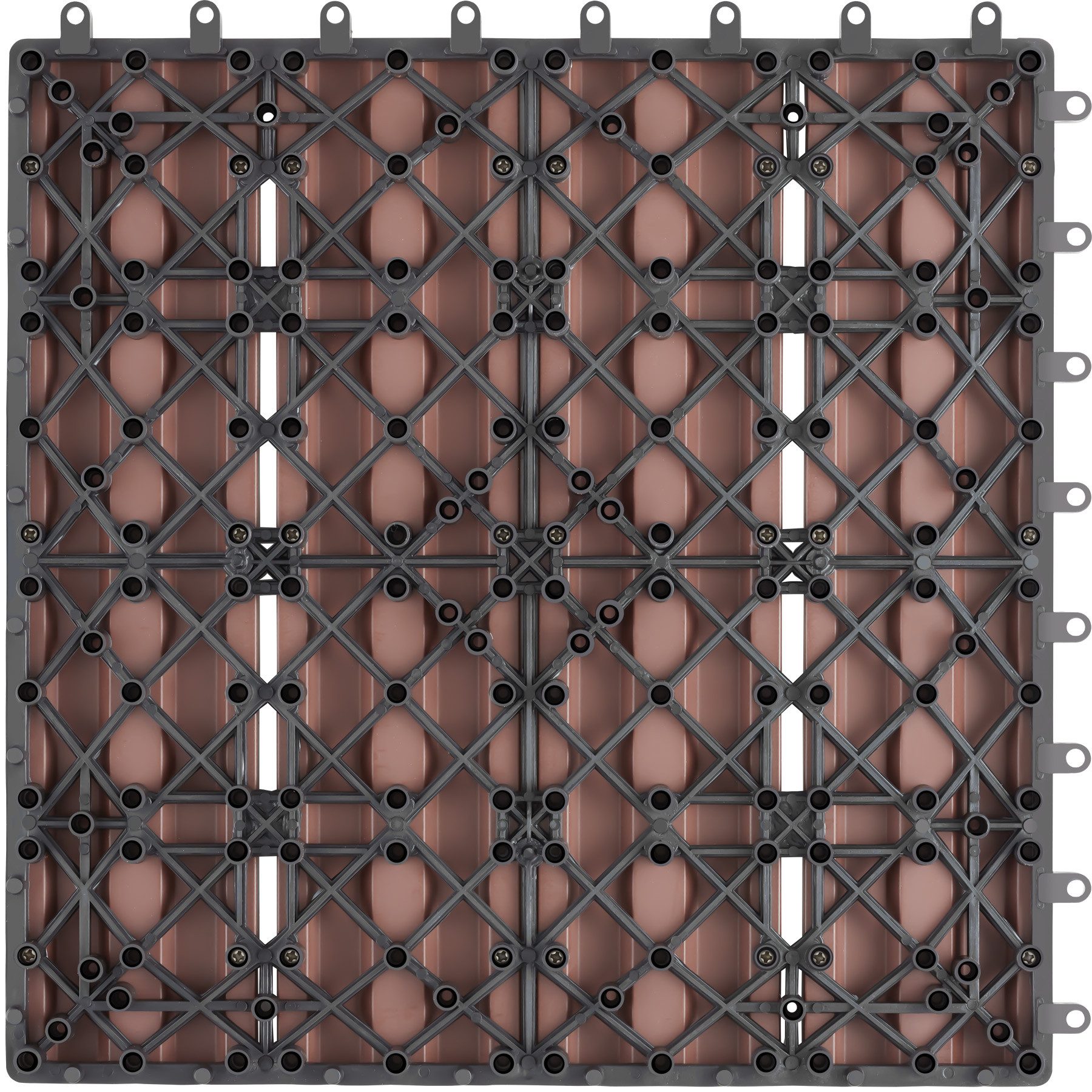 tectake Terrassendielen Terrassenfliesen 11er Set im Klicksystem, 31 x 31 x 2,2 cm, 1,0571 m², BxL: je 31,00x31,00 cm, (Terrassenplatten Außenbereich Tegulas, 11-St., in braun), robustes WPC in Holzoptik, mit Drainage, wetterfest