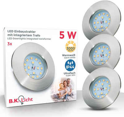 B.K.Licht LED Einbauleuchte Elias, LED fest integriert, Warmweiß, LED Einbaustrahler, ultra-flach, Badezimmer, IP44 Decken-Spot, 3er SET