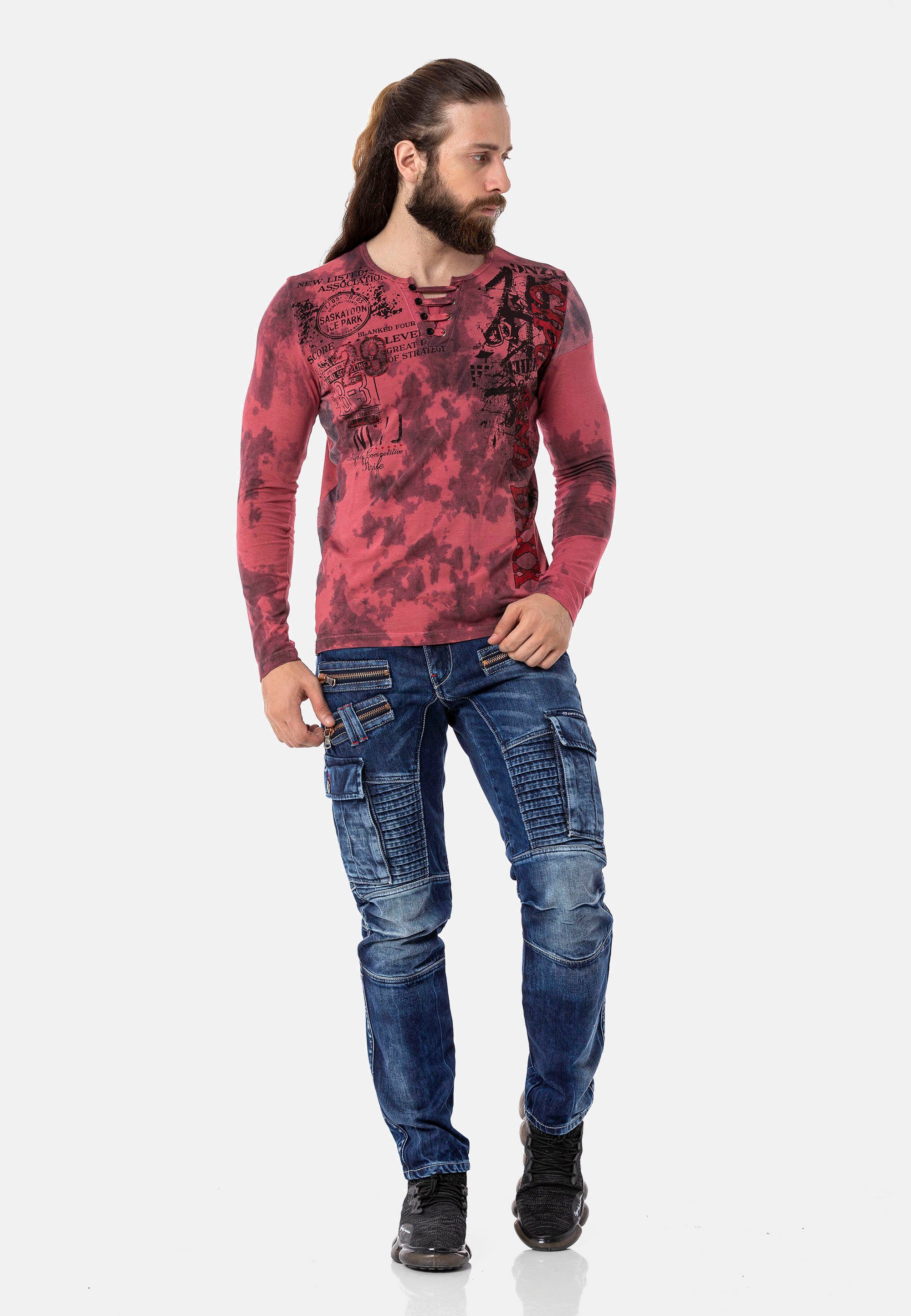 Cipo & Baxx Langarmshirt mit toller Allover-Musterung rot