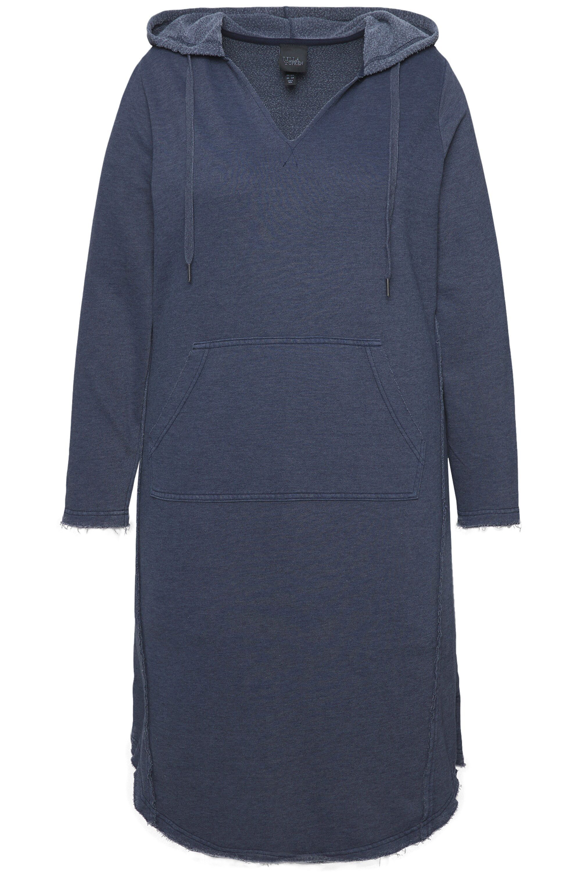 Ulla Popken Midikleid Sweatkleid offenkantig Kapuze V-Ausschnitt Langarm günstig online kaufen