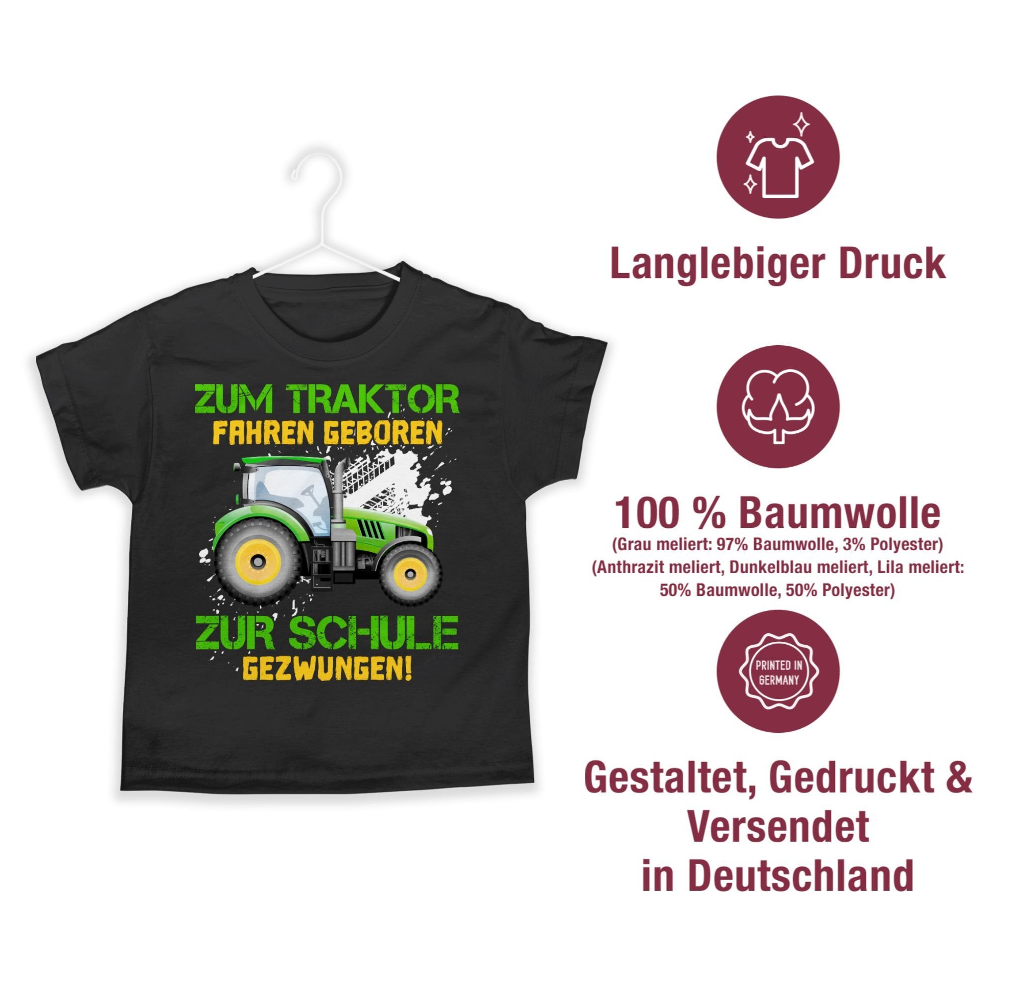 Junge T-Shirt Kinder Landwirt Schwarz Shirtracer Baue Schulanfang - Zum Geschenke fahren Schule zur Einschulung 3 geboren gezwungen Traktor