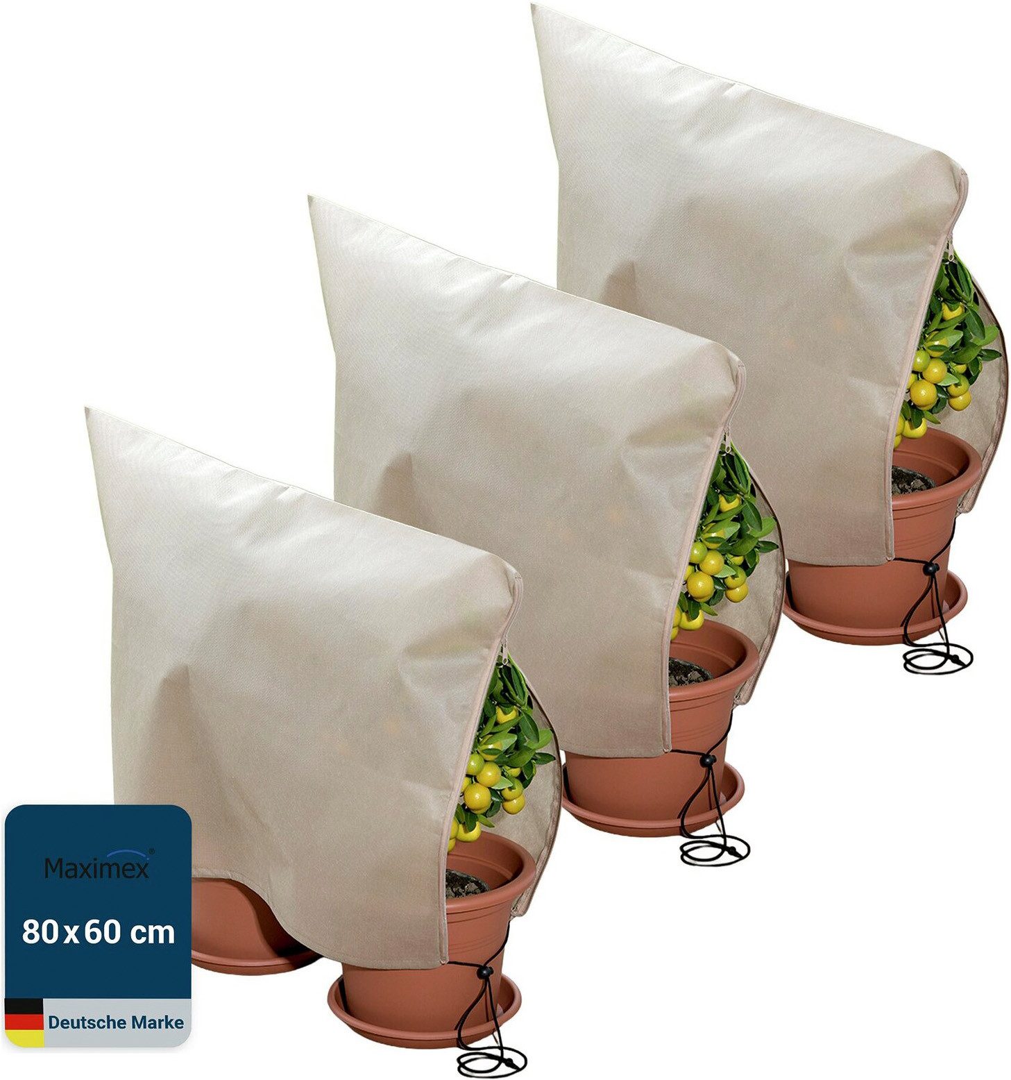 Maximex Winterschutzhaube Pflanzenschutz-Vlies, 80x60 cm (Set, 3-St), reißfestes Vlies, mit Reißverschluss und Zugband, BxH: 30x40 cm – Bild 2 von 5