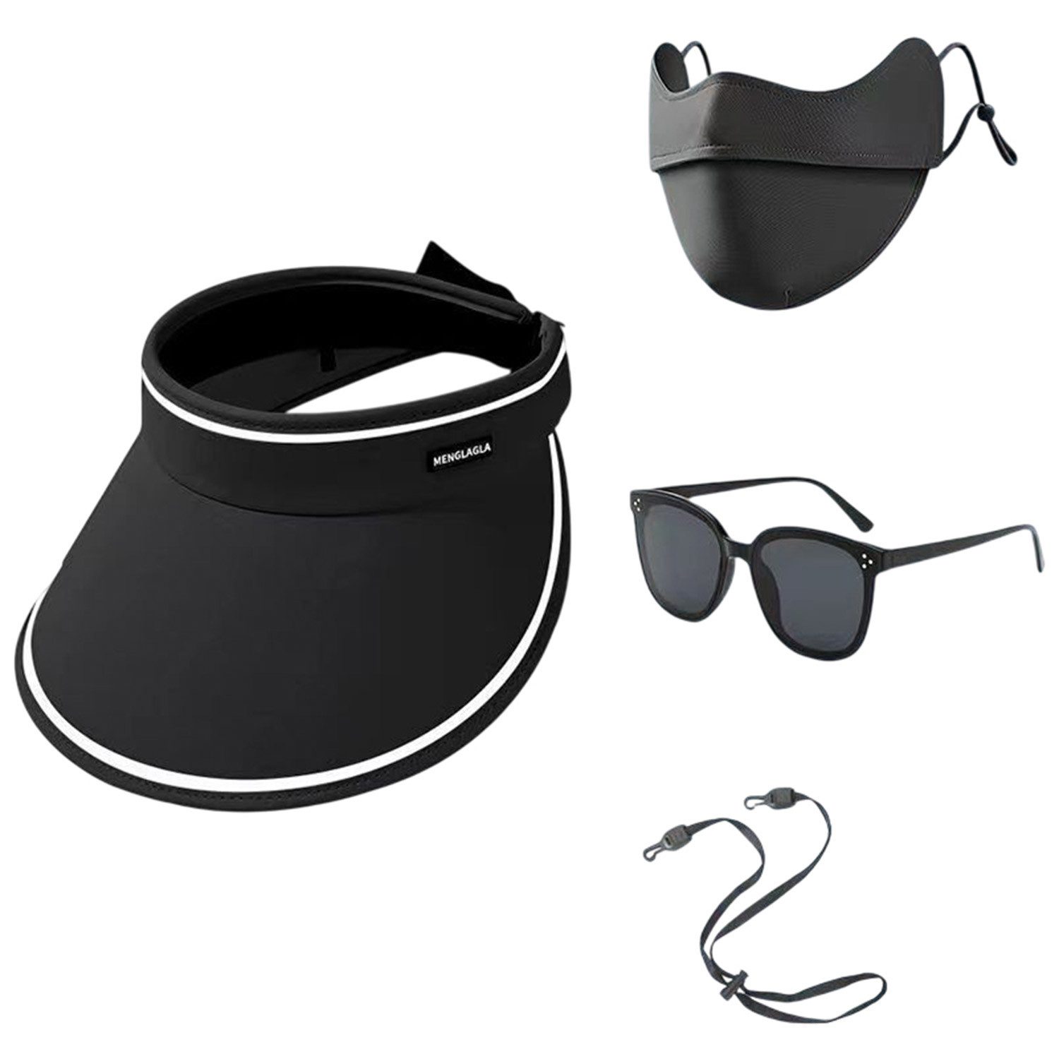 Refttenw Sonnenhut Damen Faltbar Visor Cap mit Großer Krempe UPF50+ Wanderhut UV-Schutzmaske, Sonnenbrille, Abnehmbarer Kinnband