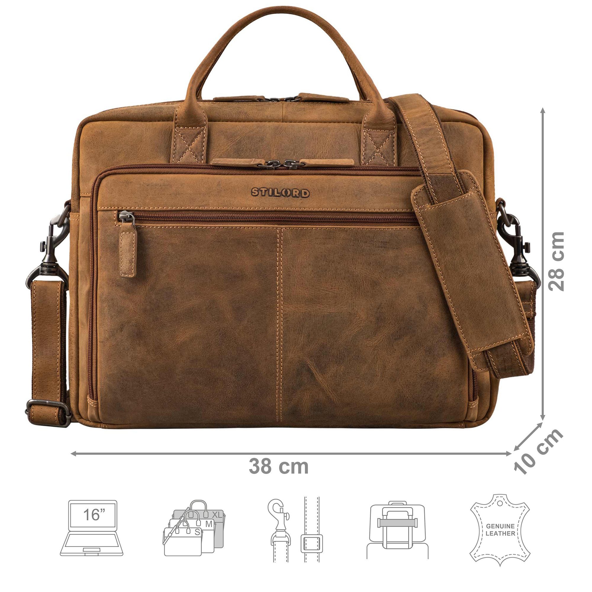 STILORD Laptoptasche "Zenon" Leder Aktentasche mit Laptopfach 15.6 - 16 Zoll Herren & Damen