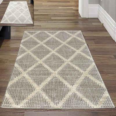 Teppich Schlafzimmer Teppich – schlichtes Rautenmuster – in creme, Teppich-Traum, rechteckig, Höhe: 12 mm
