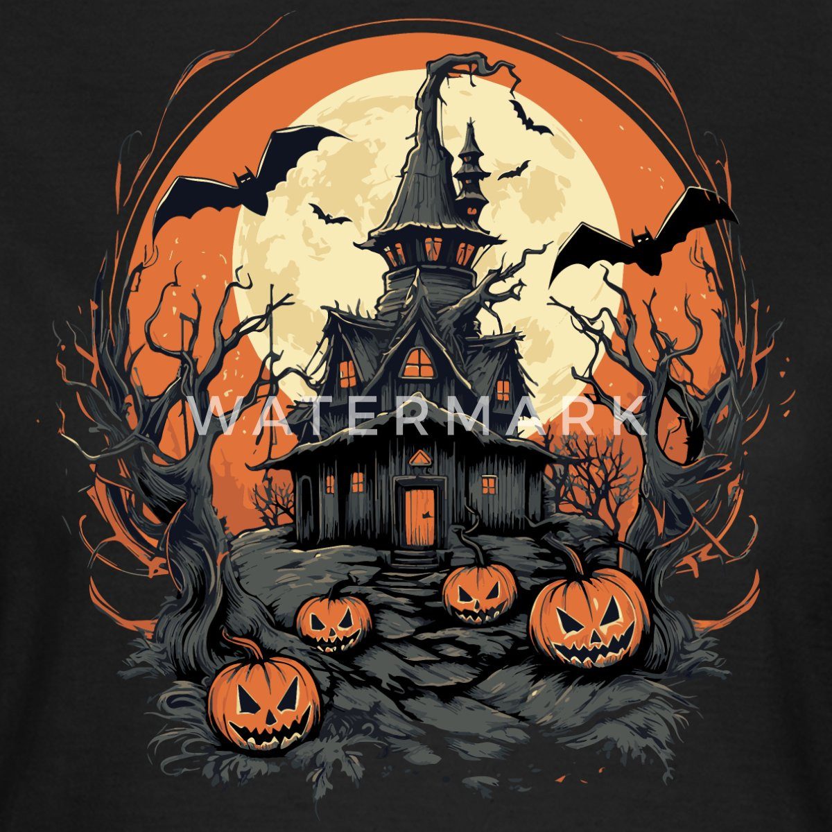 Spreadshirt T-Shirt Halloween Spukhaus Mit Kürbissen günstig online kaufen