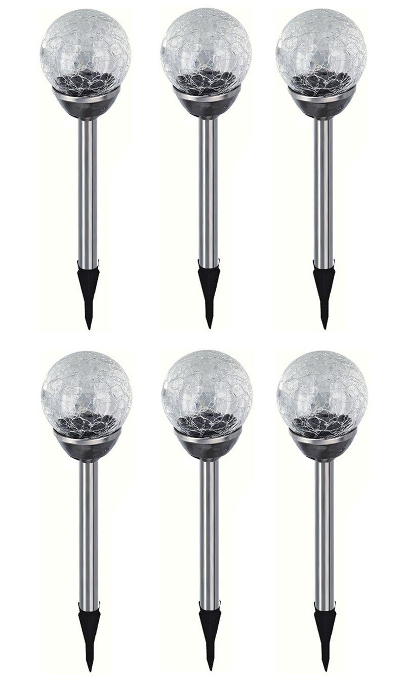 LED Solarleuchte 6er Set Solar Gartenleuchte Kugel Leuchte mit Crackle-Licht Solarlampe