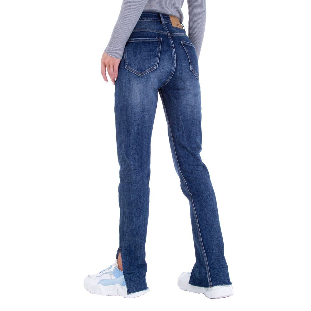 Jeansstoff Straight Ital-Design Stretch Blau Jeans Straight-Jeans in Freizeit Damen Leg
