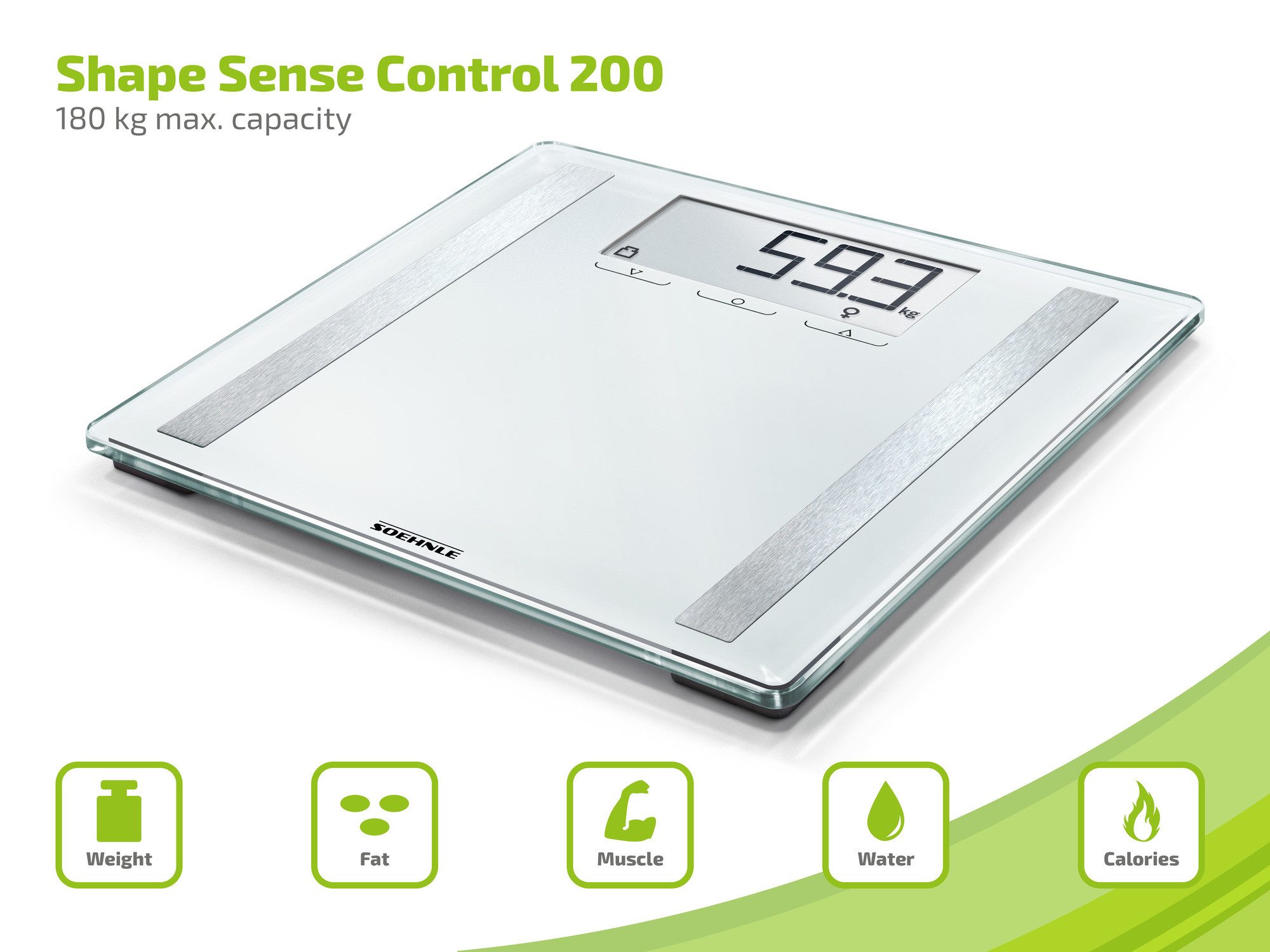 Soehnle Personenwaage Shape Sense Control 200, 1-tlg., Körperwasser- und Körperfettanteil, Kalorienbedarf, bis 180kg