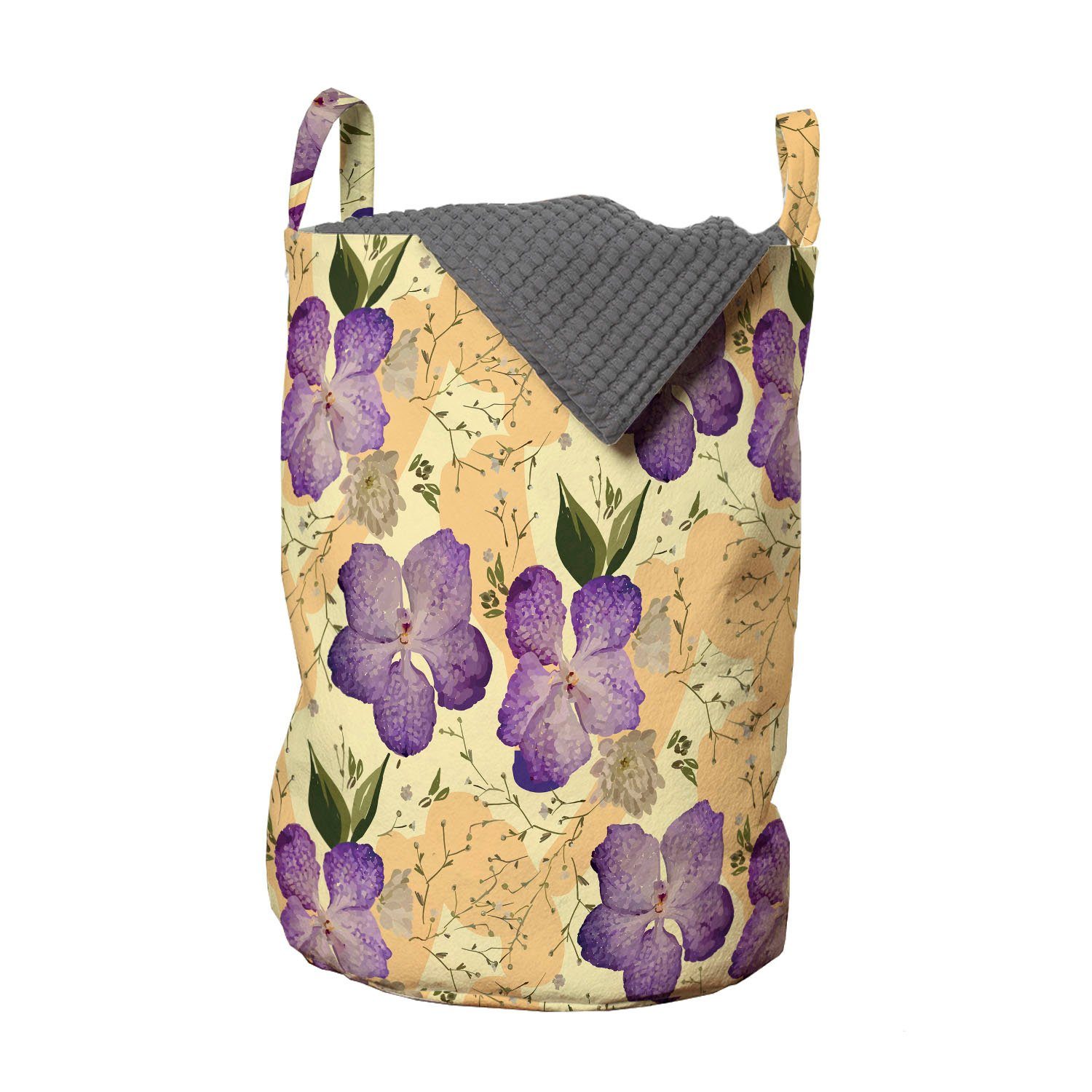 Abakuhaus Wäschesäckchen Wäschekorb mit Griffen Kordelzugverschluss für Waschsalons, Blumen Romantical lila Orchideen