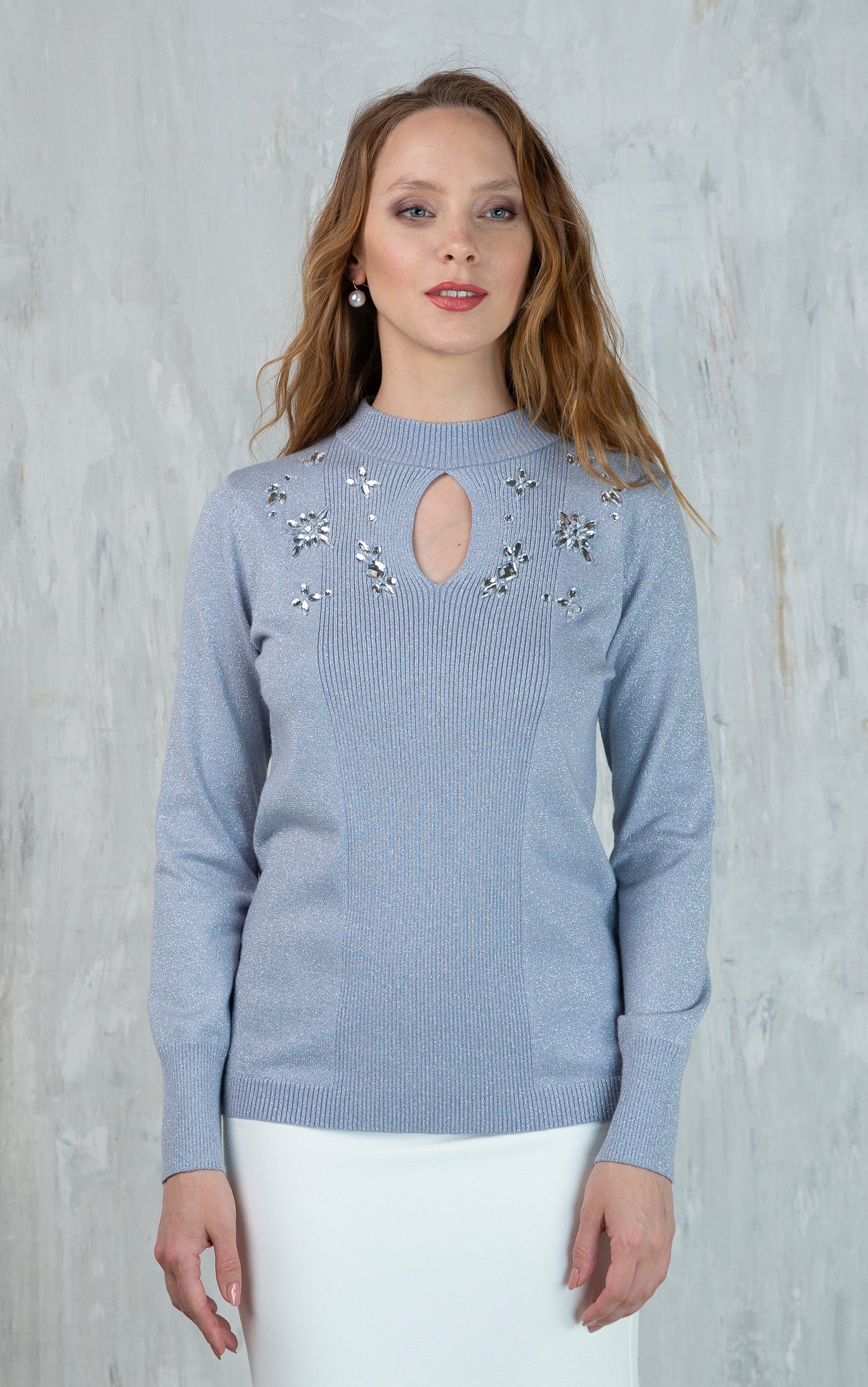 Passioni Strickpullover Hochgeschlossen mit Schlüssellochdetail und günstig online kaufen
