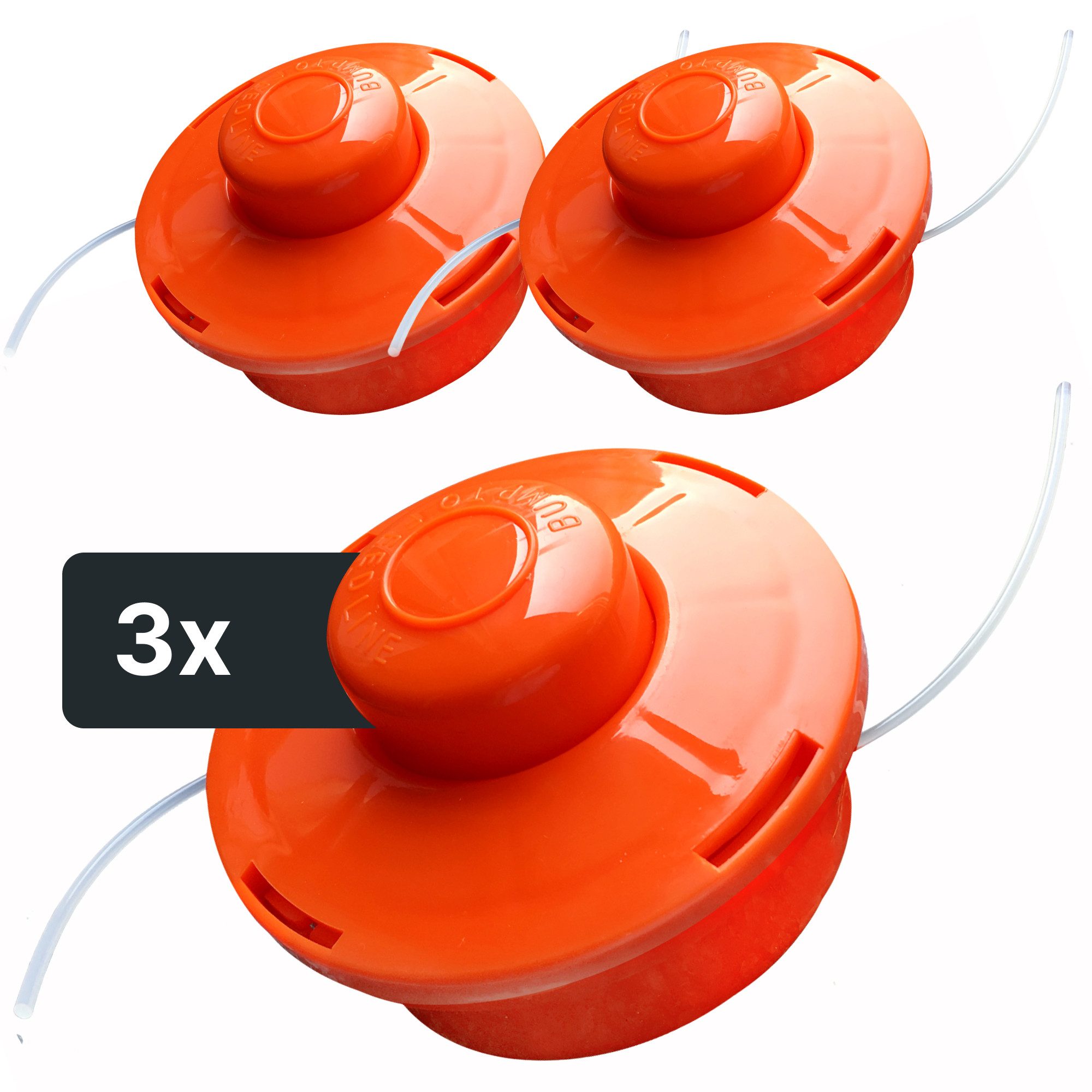NEMAXX Fadenspule 3x FS1 Fadenkopf Doppelfaden Tap & Go Tippautomatik M10x1,25 LH 2,0mm, (Trimmerkopf für Motorsense / Freischneider–Schnittkreis 380 mm–Orange), drehzahlfest bis 10.500 U/min, effizientes Trimmen, bruchsicher