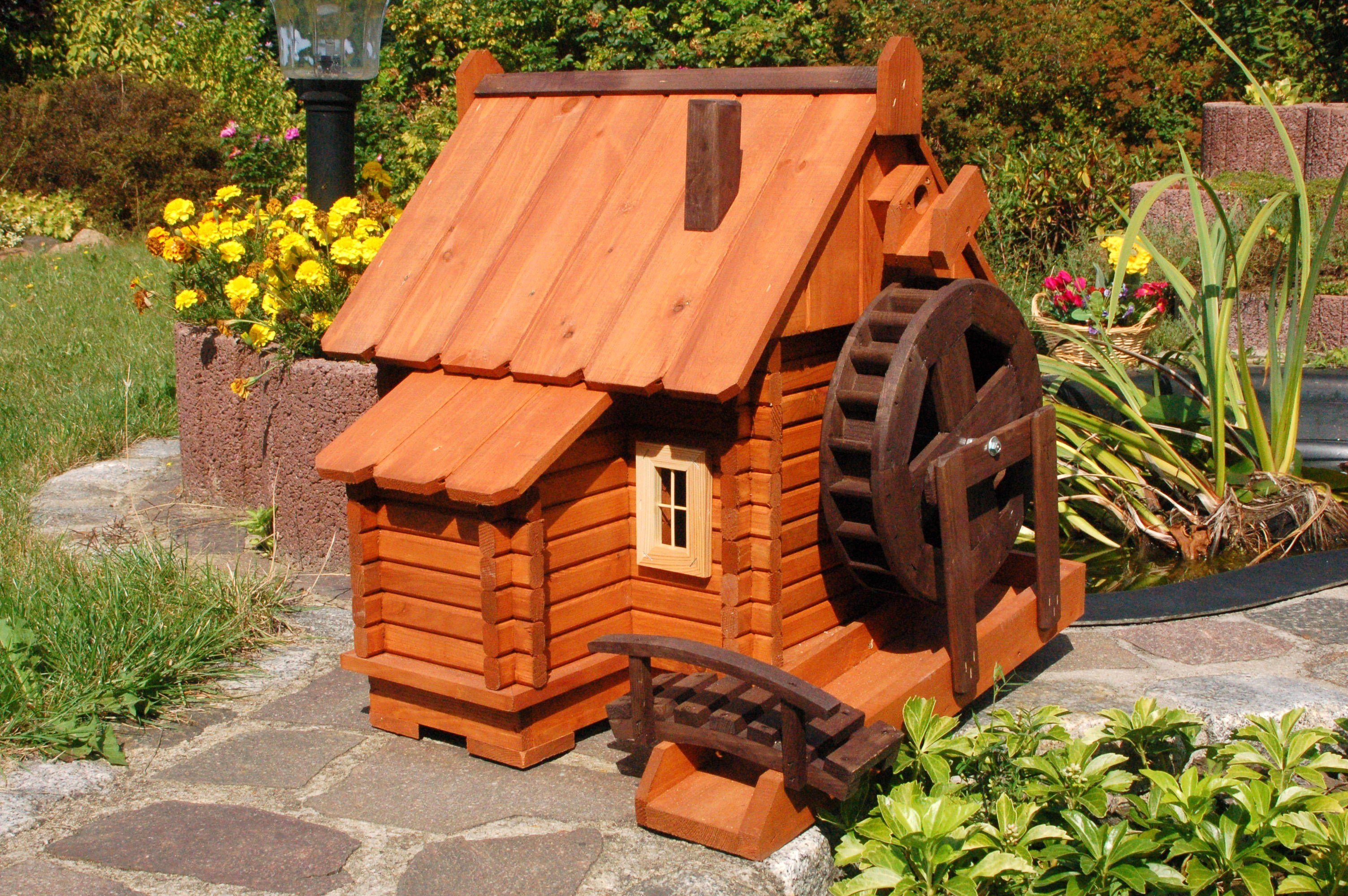 DSH DEKO SHOP HANNUSCH Gartenfigur in verschiedenen Material: Farben und Farbe Wassermühle Groß Hölzer Blockhaus