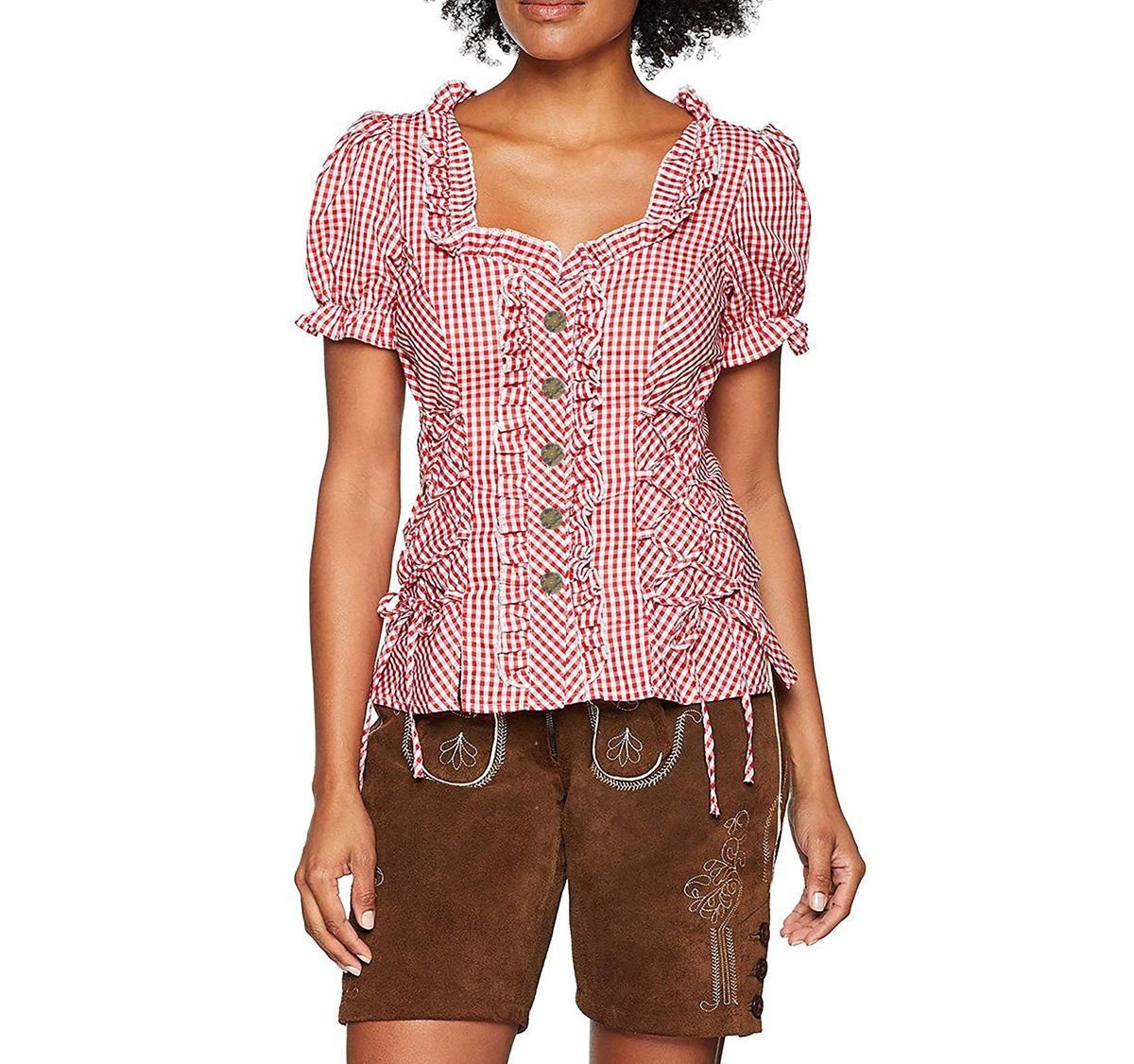 Lipta TDP Trachten-Kostüm Rot-Weiß karierte Bluse für Damen