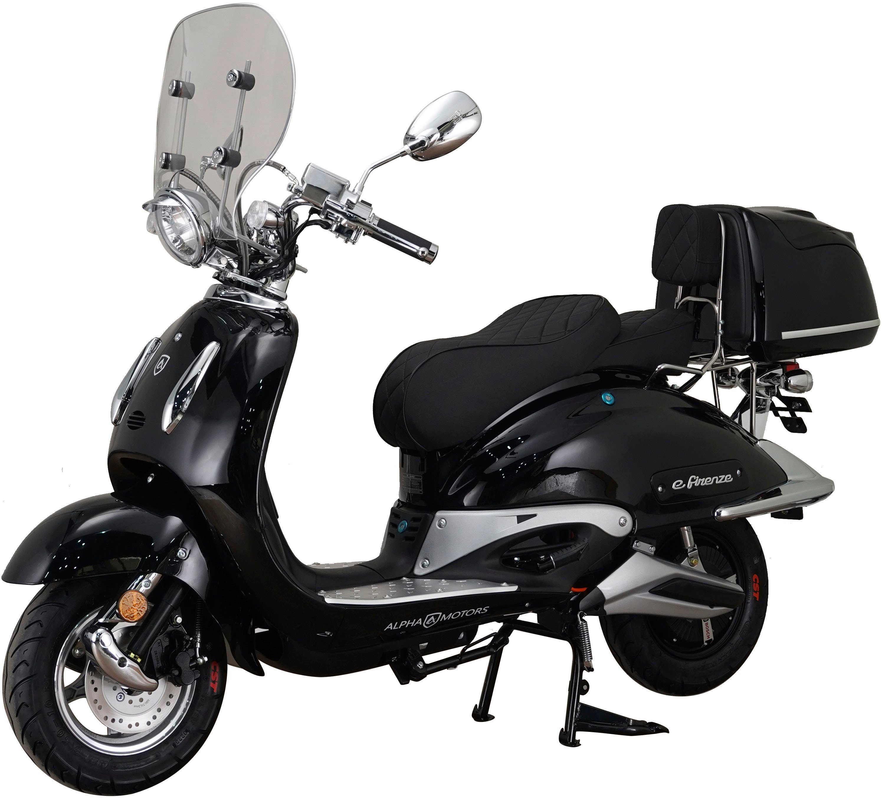 Akku, Windschild inkl. E-Motorroller und 2000 e-Firenze, 45 GreenStreet 1 km/h, schwarz W, Topcase