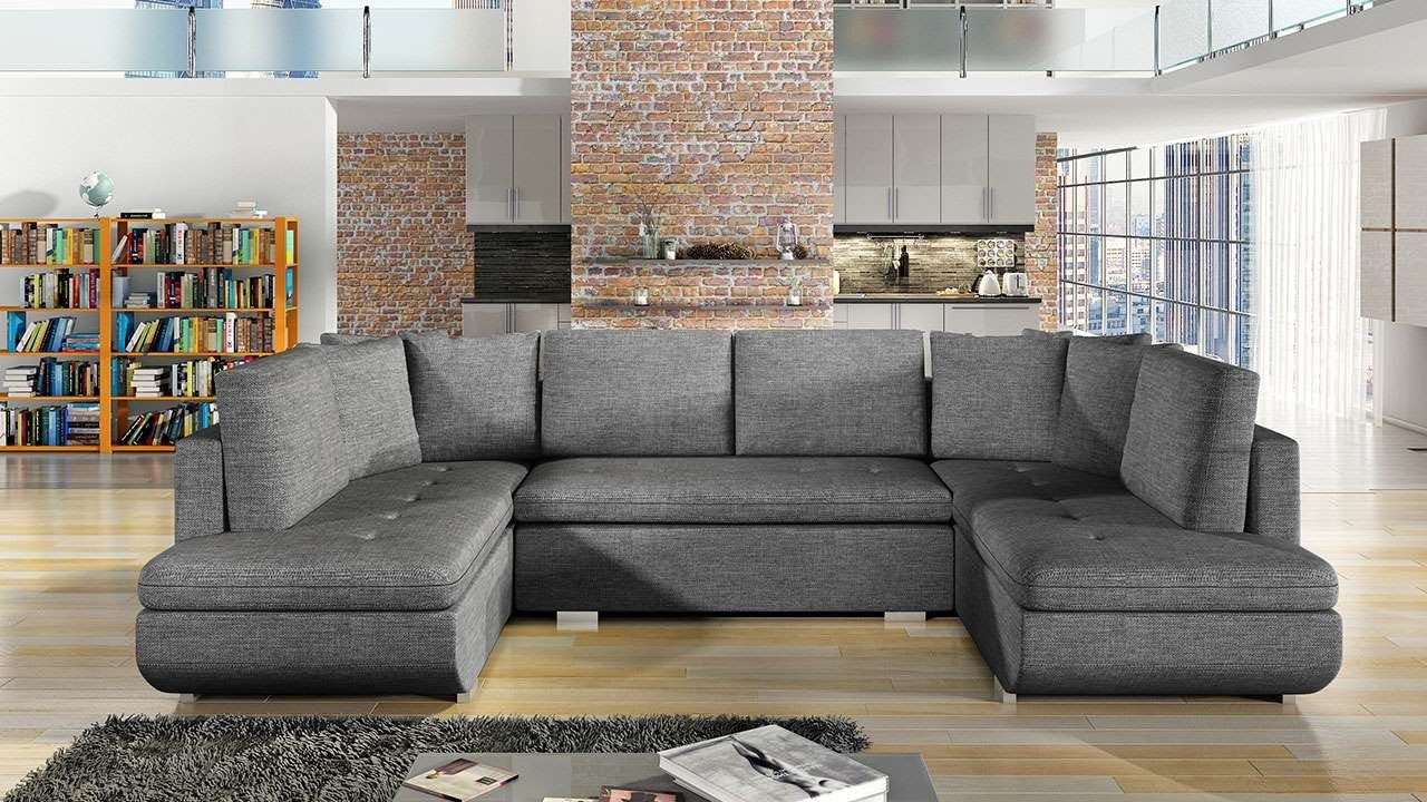 MKS MÖBEL Ecksofa TARGEN | Grau Wohnzimmer, für das Sawana U, gesteppter Stil Sitzfläche Sawana im modernen Grau