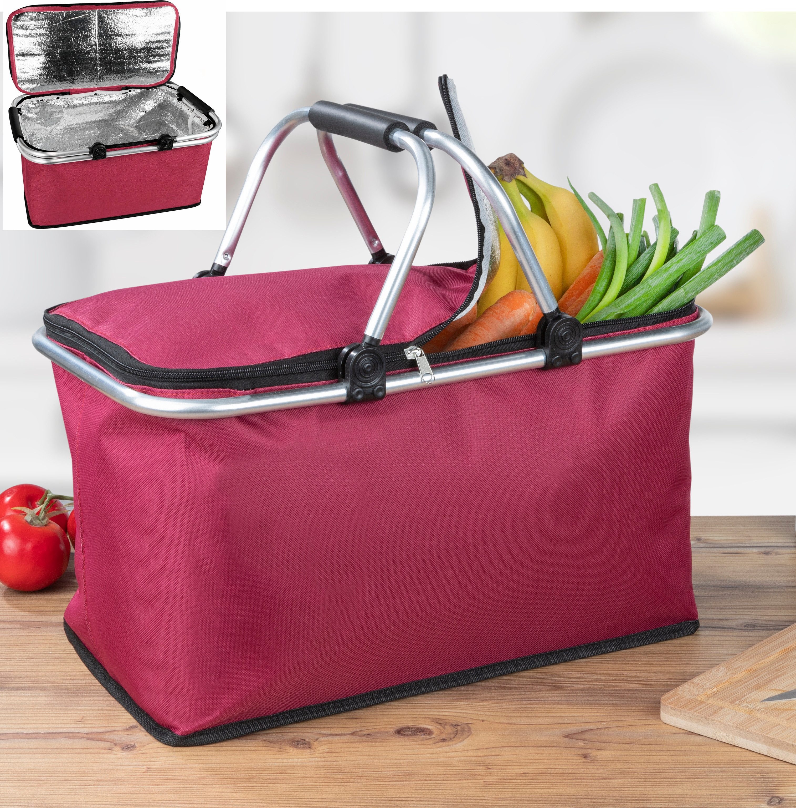 Ebaxx Einkaufskorb Alu Thermo Korb Klapp Kühltasche faltbar Picknick Camping Schwarz