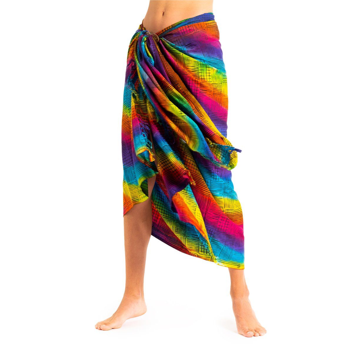 PANASIAM Pareo Sarong Wachsbatik Bunttöne aus hochwertiger Viskose Strandtuch, Strandkleid Bikini Cover-up Tuch für den Strand Schultertuch Halstuch B702 rainbow