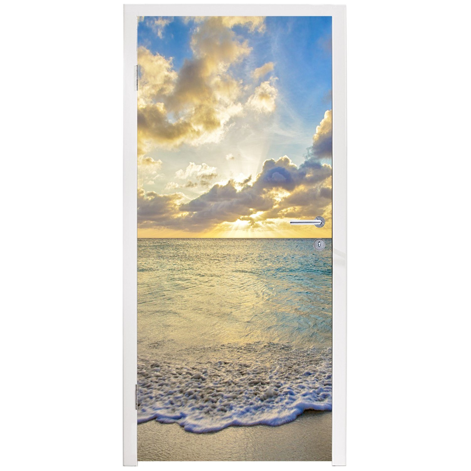 - Türtapete - Fototapete - für bedruckt, Matt, Tür, (1 75x205 St), cm Türaufkleber, Wolken MuchoWow Strand Sonne, Meer
