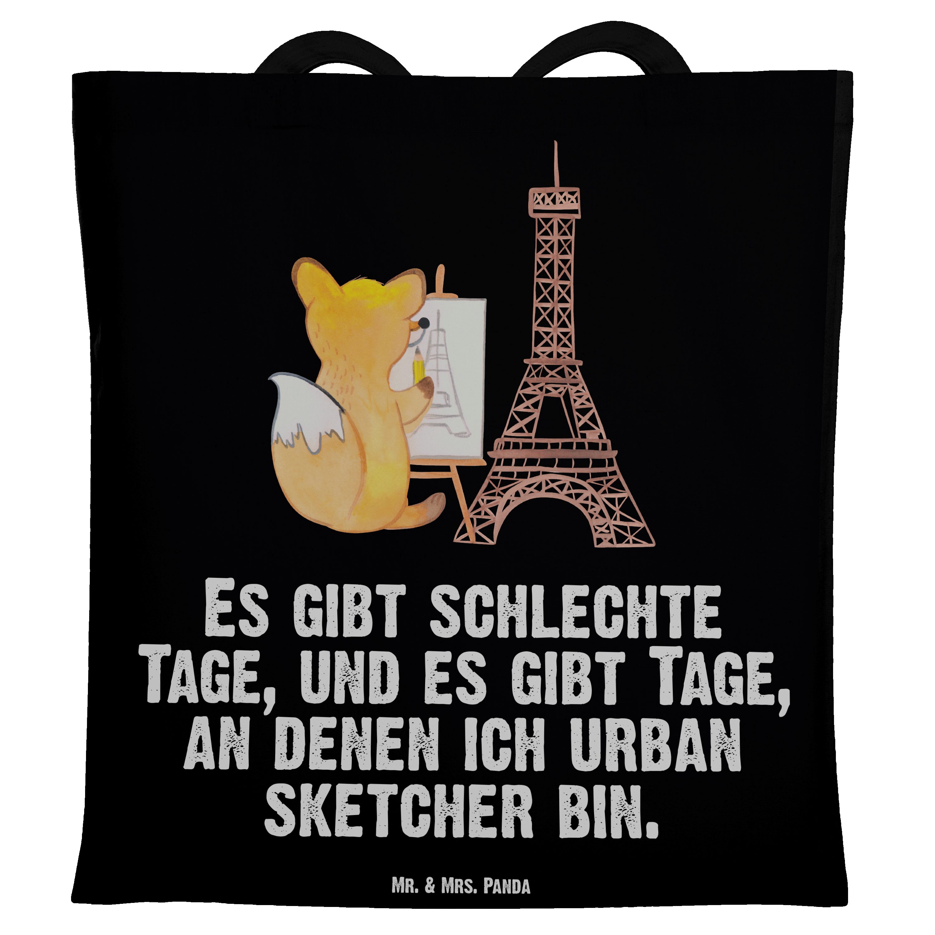 - Mr. Panda (1-tlg) Fuchs Mrs. Geschenk, Schwarz Tragetasche Tage Gewinn, Urban sketching Jutebeutel, & -