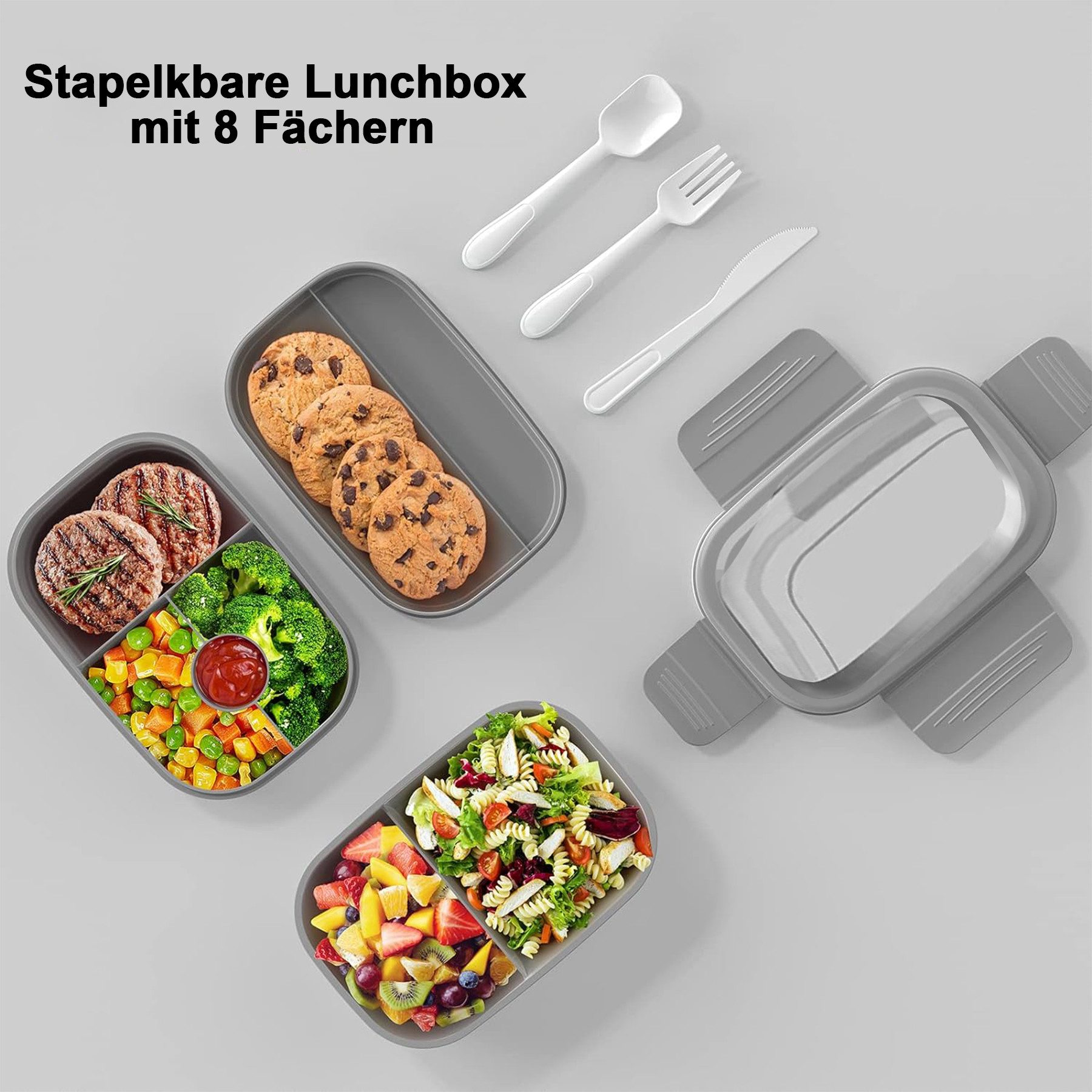 Mutig Lunchbox 1900ML, Mittagessenbox für Erwachsene, Brotdose für Kinder mit Fächern, (Brotzeitbox mit Besteck,Mittagessenbox für die Arbeit,Mikrowelle., Erwachsene Bento Box 3 Schichten Reisen Brotzeitbox with Cutlery), Spülmaschine Kunststoff BPA-frei Als Frühstücksbox Jausenbox Salatbox