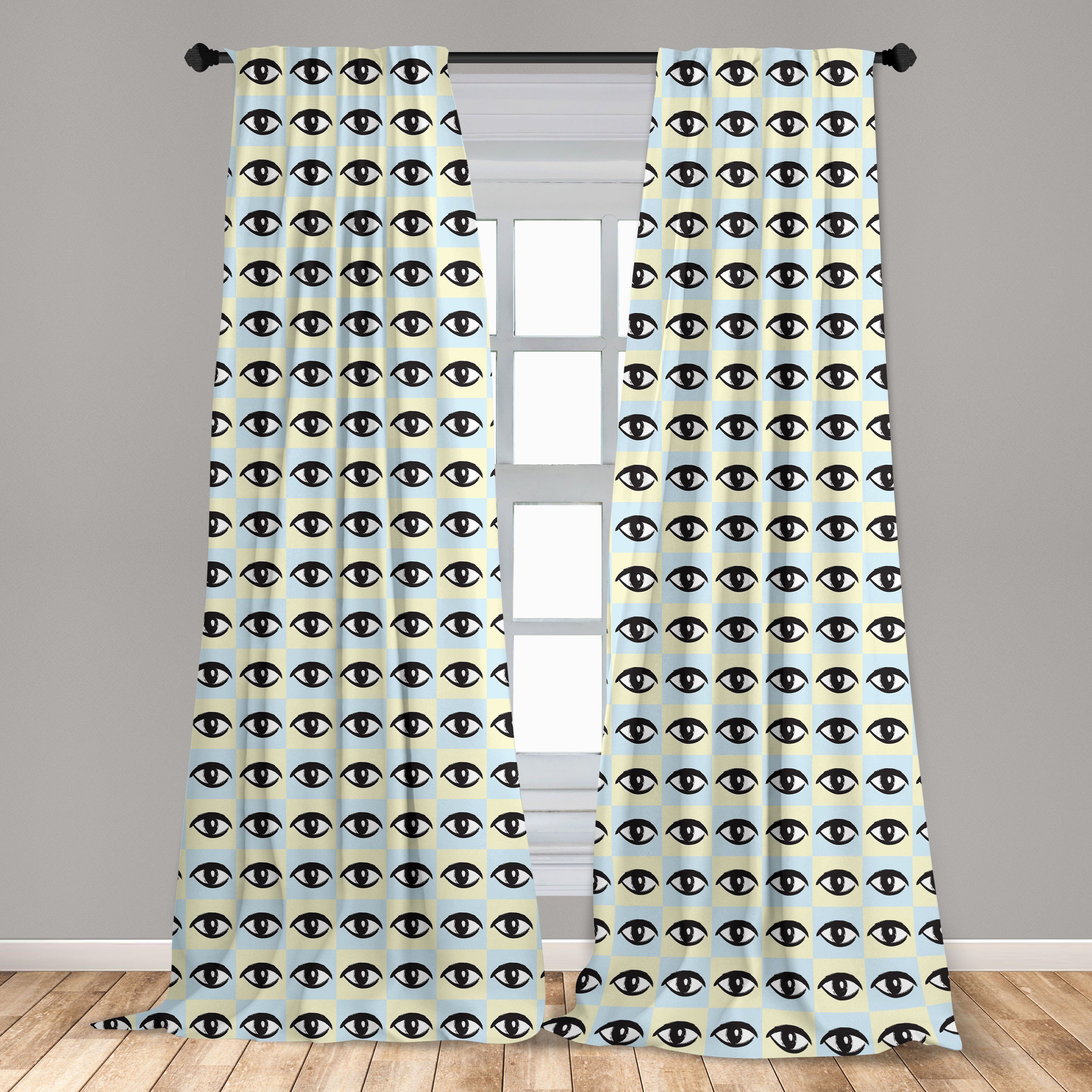 Gardine Vorhang für Wohnzimmer Abakuhaus, Symmetric Augen Frau Zeichnung Dekor, Modern Schlafzimmer Microfaser