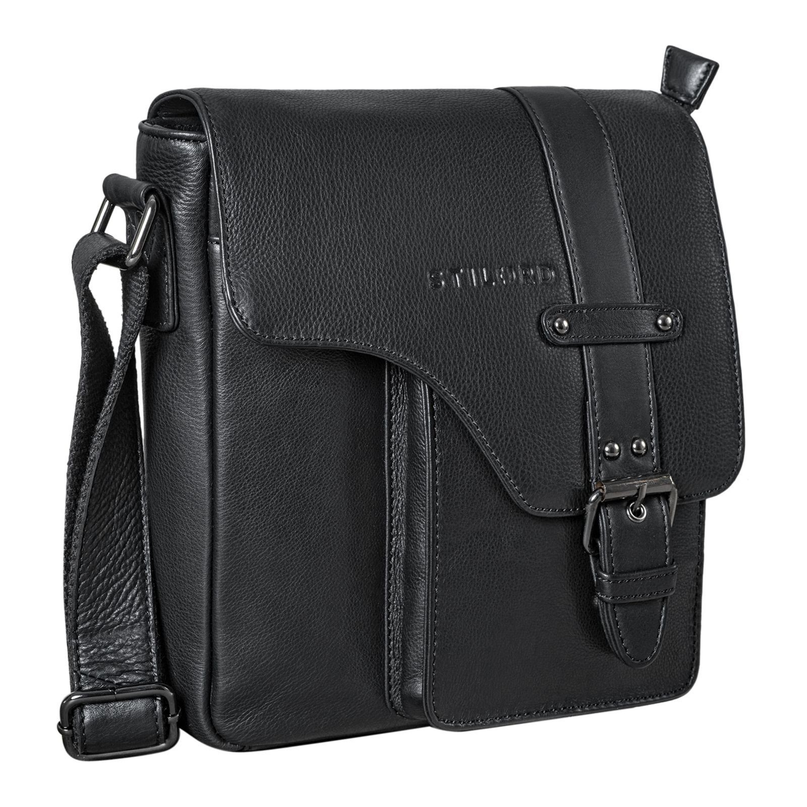 STILORD Messenger Bag "Nino" Umhängetasche Leder Mann schwarz