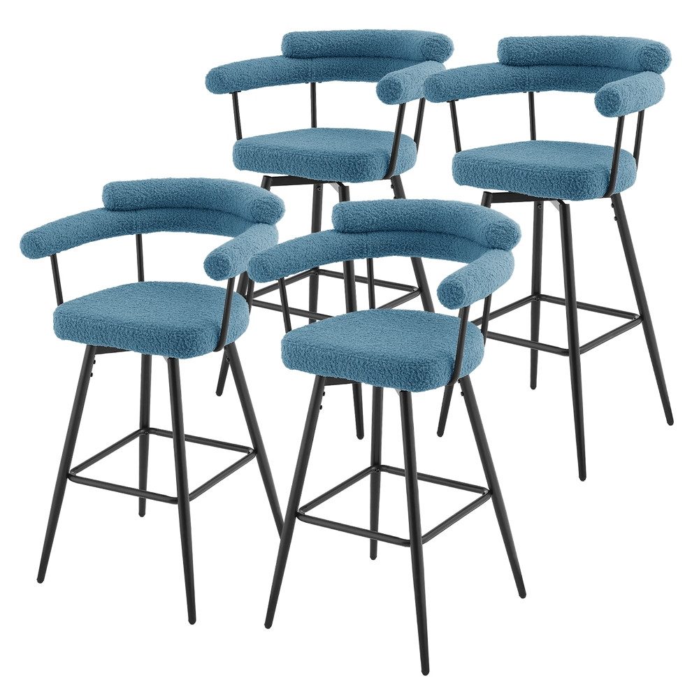 ML-DESIGN Barhocker Gepolsterter Barstuhl mit Rückenlehne und Fußstütze, 360° drehbar (4 St), 4er Set Bistrohocker aus Teddy-Stoff, Drehstuhl Hocker Tresenhocker