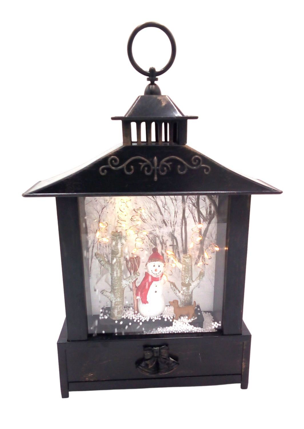 BURI Teelichthalter LED-Laterne Schneemann mit Hund oder Kinder im Schnee Weihnachtsdeko D